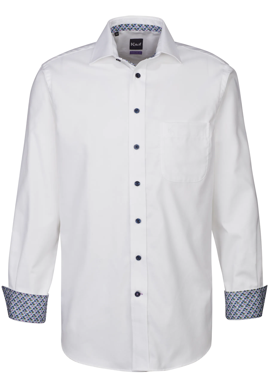 Herren Hemd weiss Pisa New Kent Langarm regular fit mit Kontrast