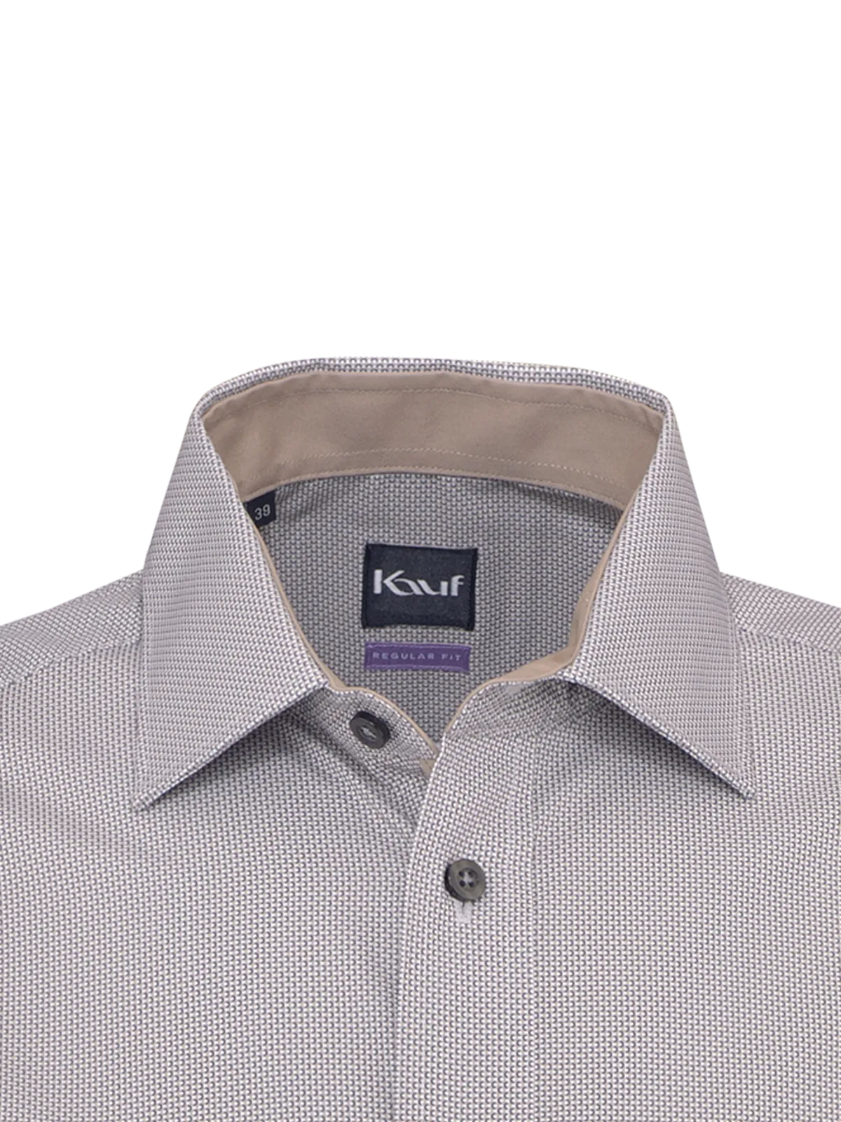 Regular Fit Herrenhemd Weiss mit feinem Minimaldruck in Beige und Grau