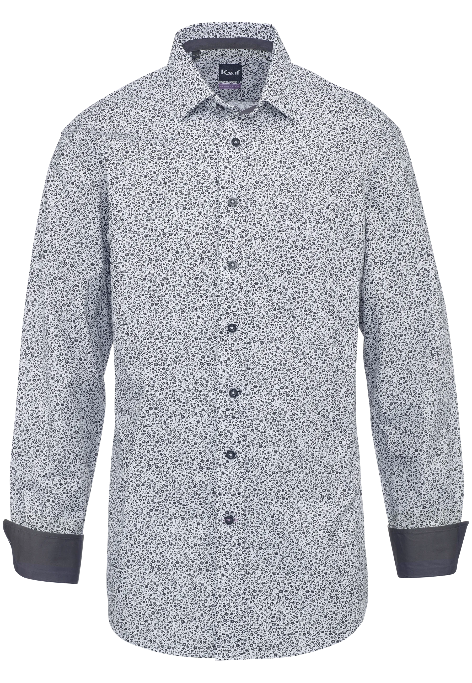 BUY Men’s Regular Fit shirt in white with an anthracite floral print, New Kent collar and contrasting details
