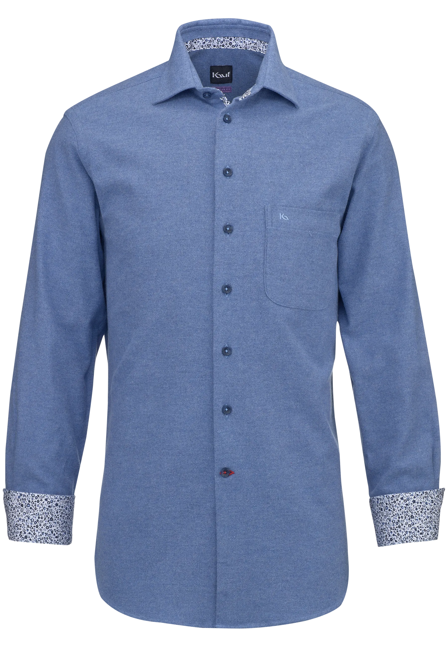KAUF Chemise pour homme Coupe Regular Fit 176 60344 6000 bleu moyen en flanelle légère et douce, avec col Kent et poche de sécurité