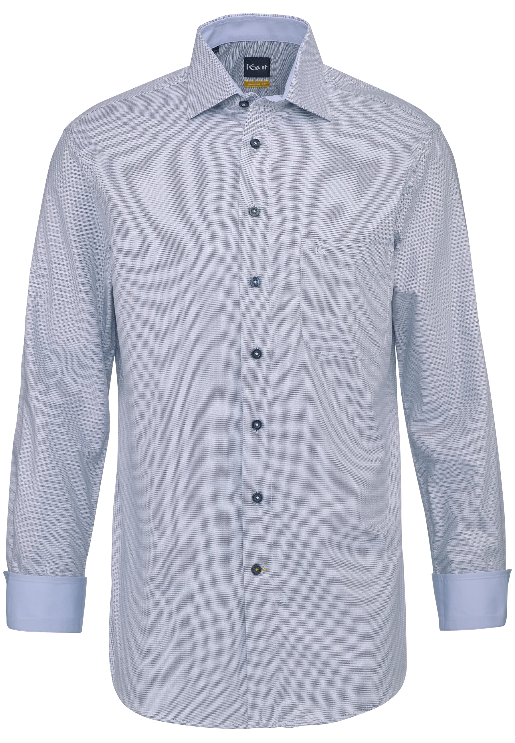 KAUF Regular Fit Men’s Shirt 325 30217 500 light blue and light grey, made from textured twill with a New Kent collar and a safety pocket