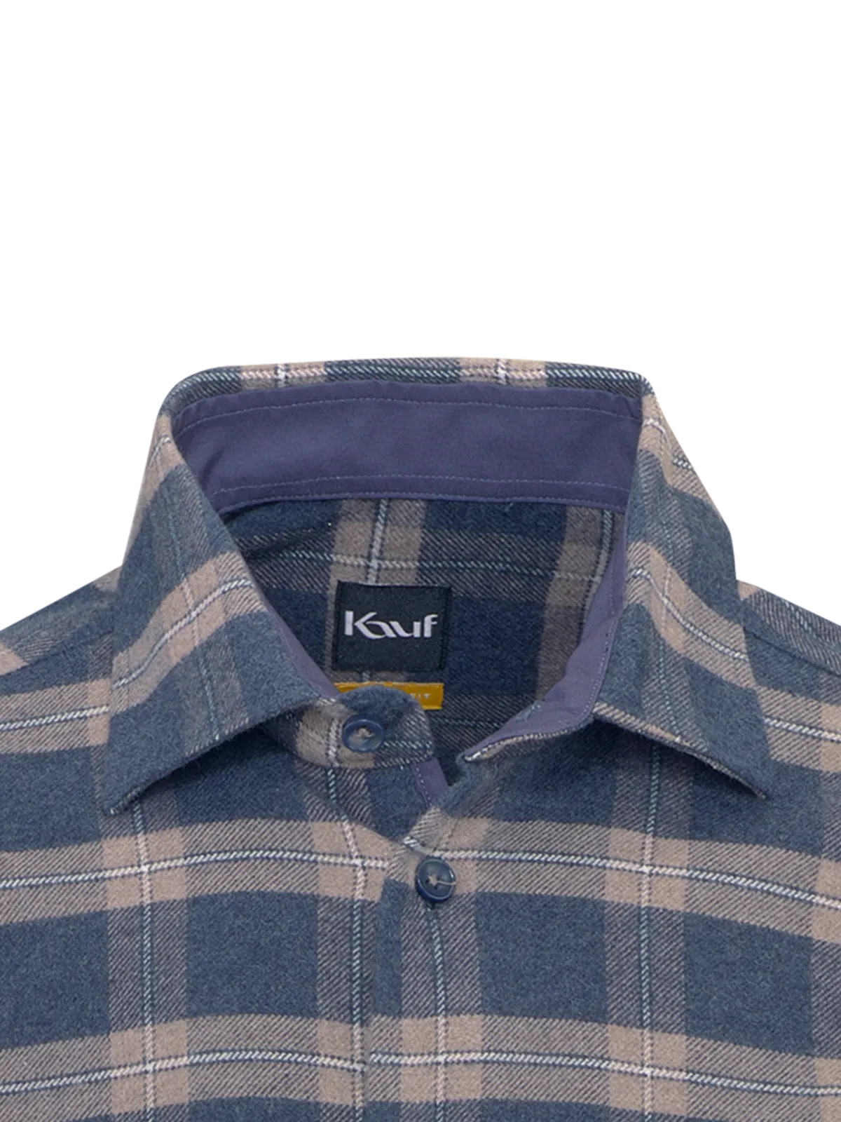 Regular-fit flannel shirt in dark blue and brown with a checked pattern