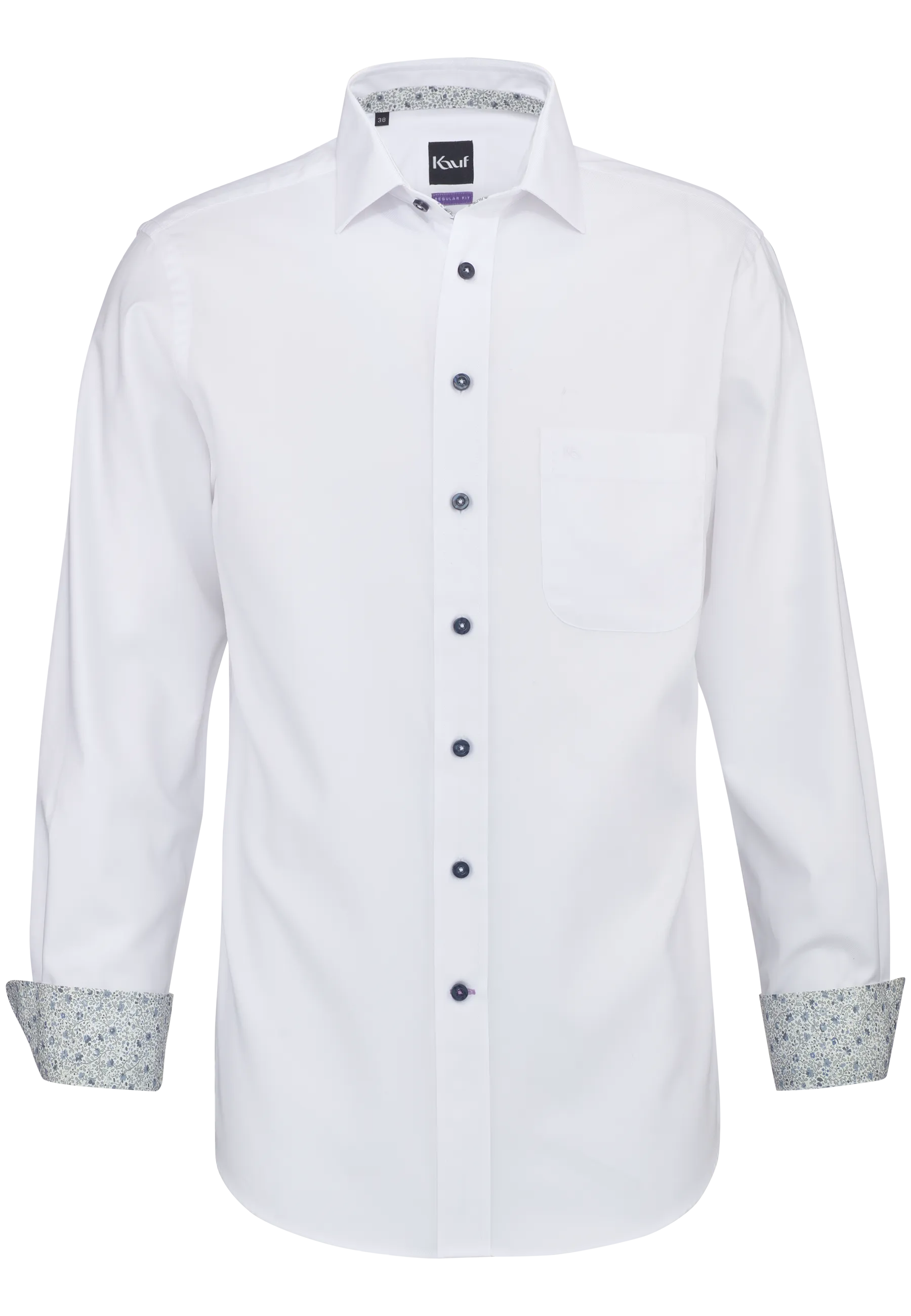 KAUF Regular Fit Herrenhemd 325 30259 000 weiss aus feinem Twill mit New Kent Kragen, floralen Kontrastdetails und Safety Pocket