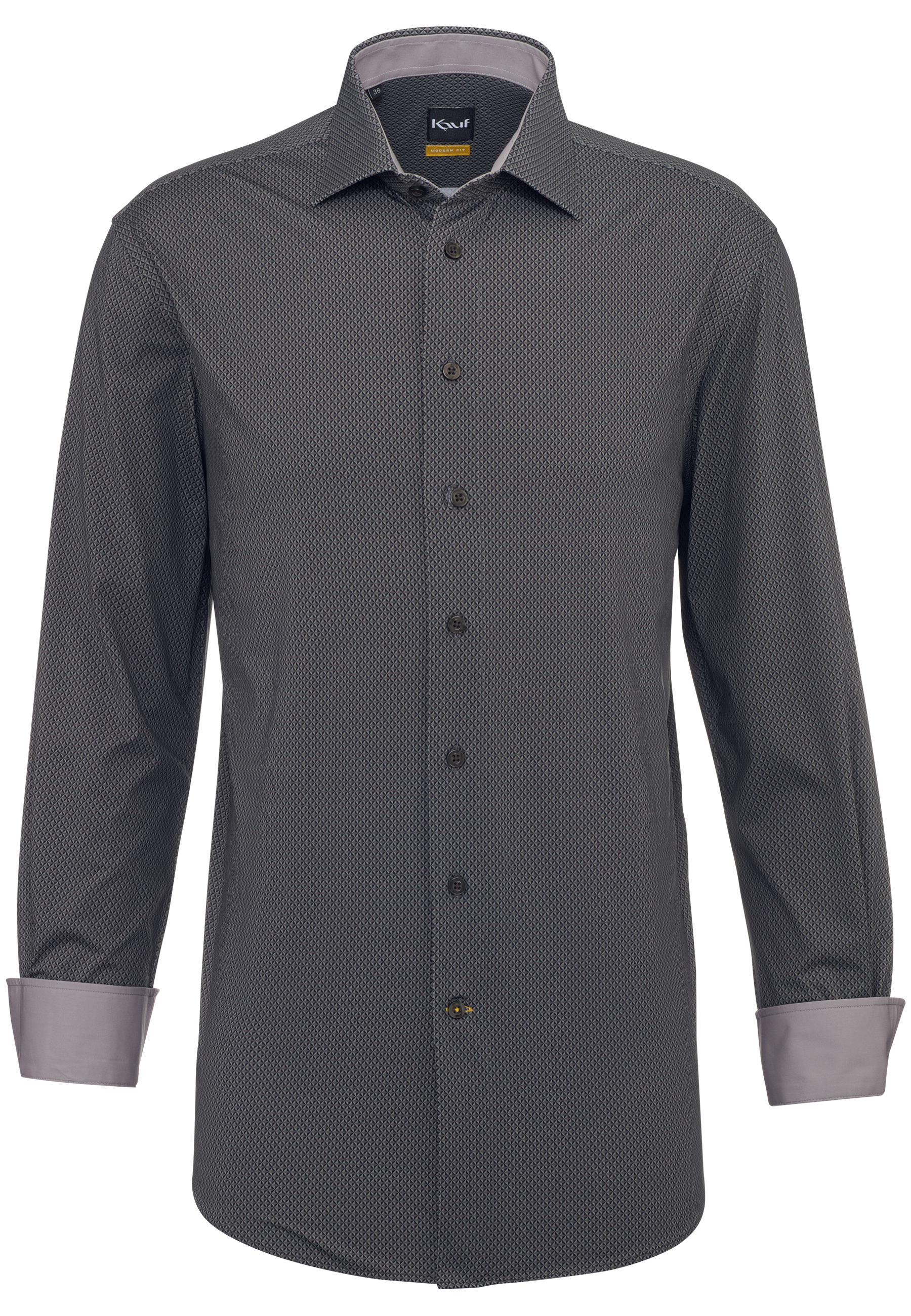 Dunkelbraunes KAUF Firenze Jerseyhemd Modern Fit mit geometrischem Druckmuster und New Kent Kragen