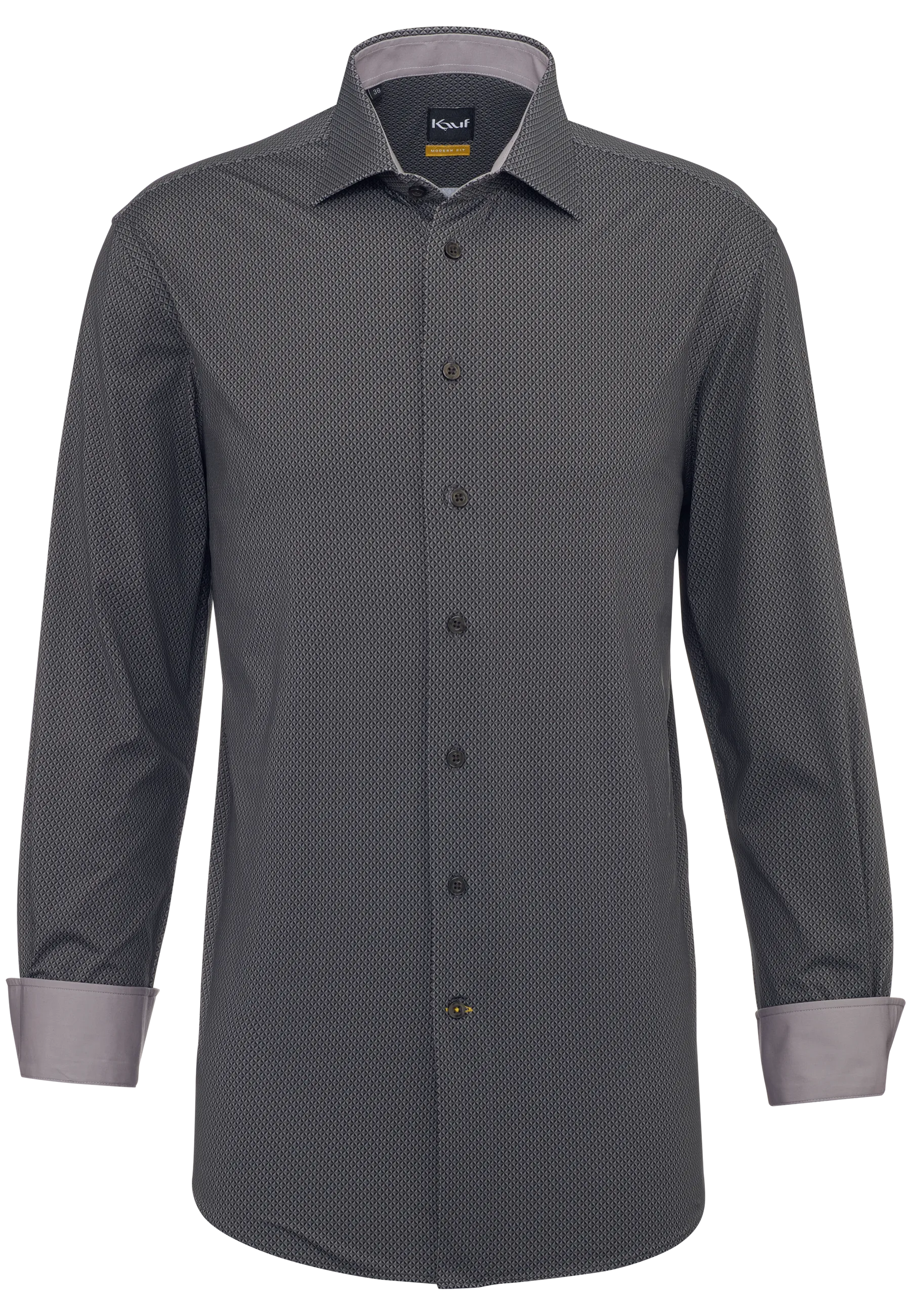Dunkelbraunes KAUF Firenze Jerseyhemd Modern Fit mit geometrischem Druckmuster und New Kent Kragen