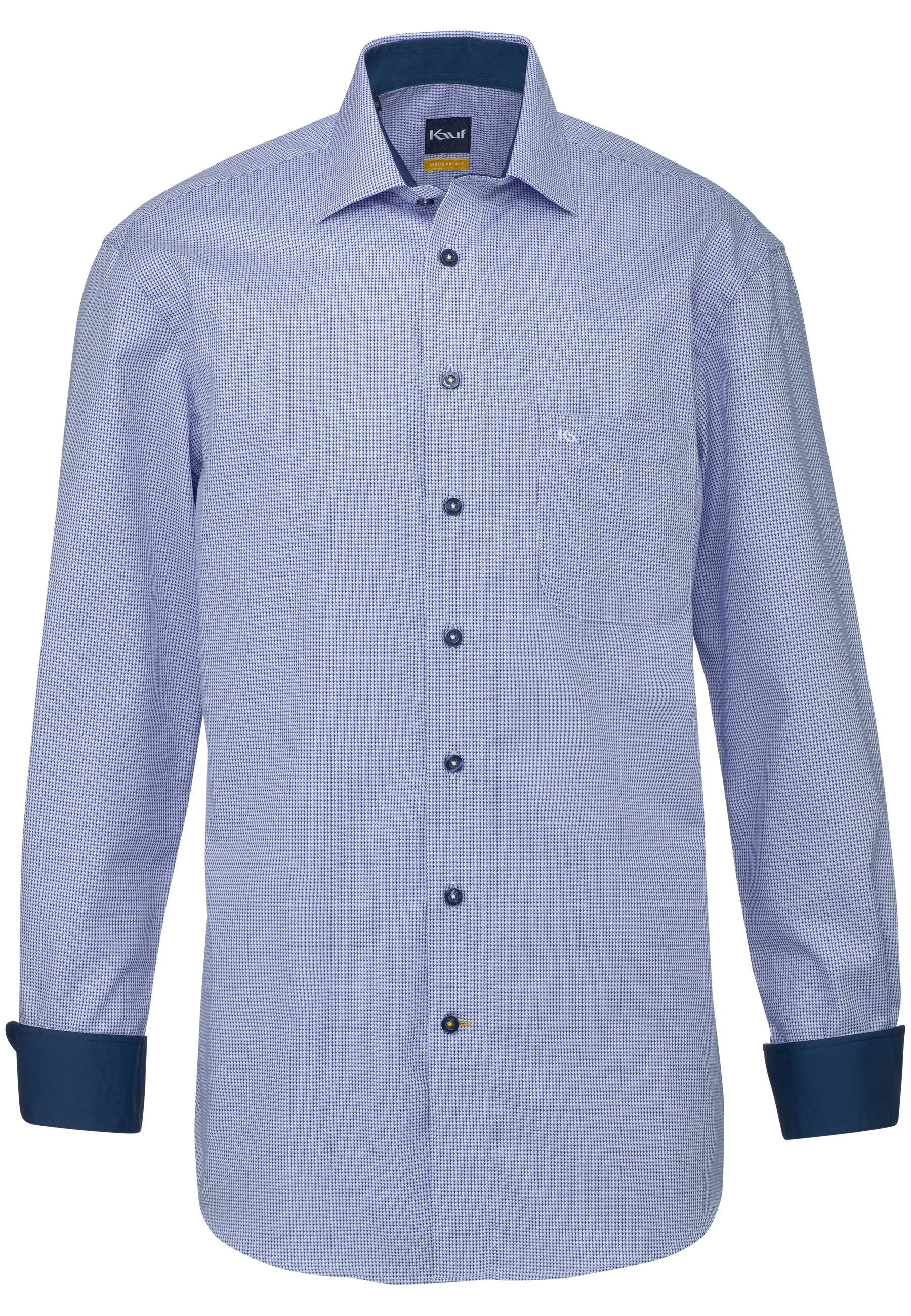 Blau-weisses KAUF Pisa Herrenhemd Regular Fit mit strukturiertem Webmuster, New Kent Kragen und Brusttasche