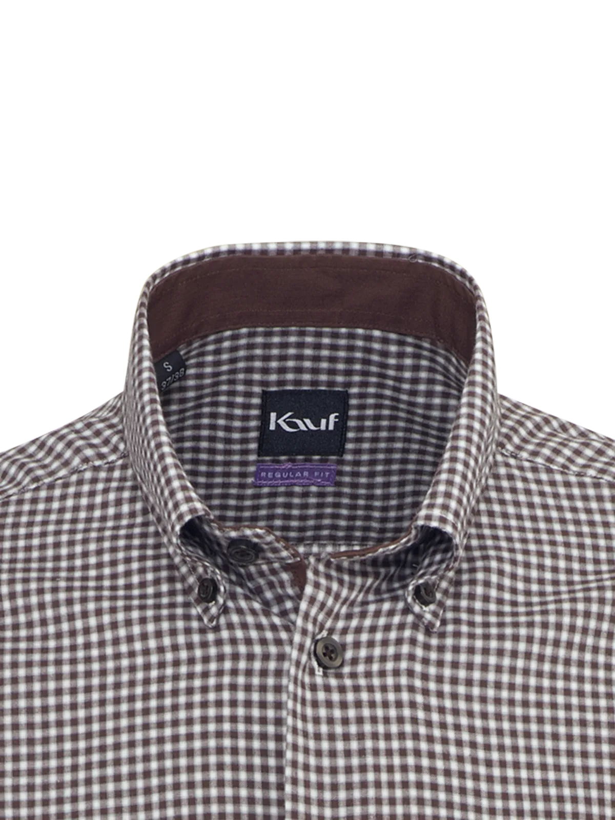 Chemise Bari à carreaux marron foncé, col boutonné, coupe Regular Fit