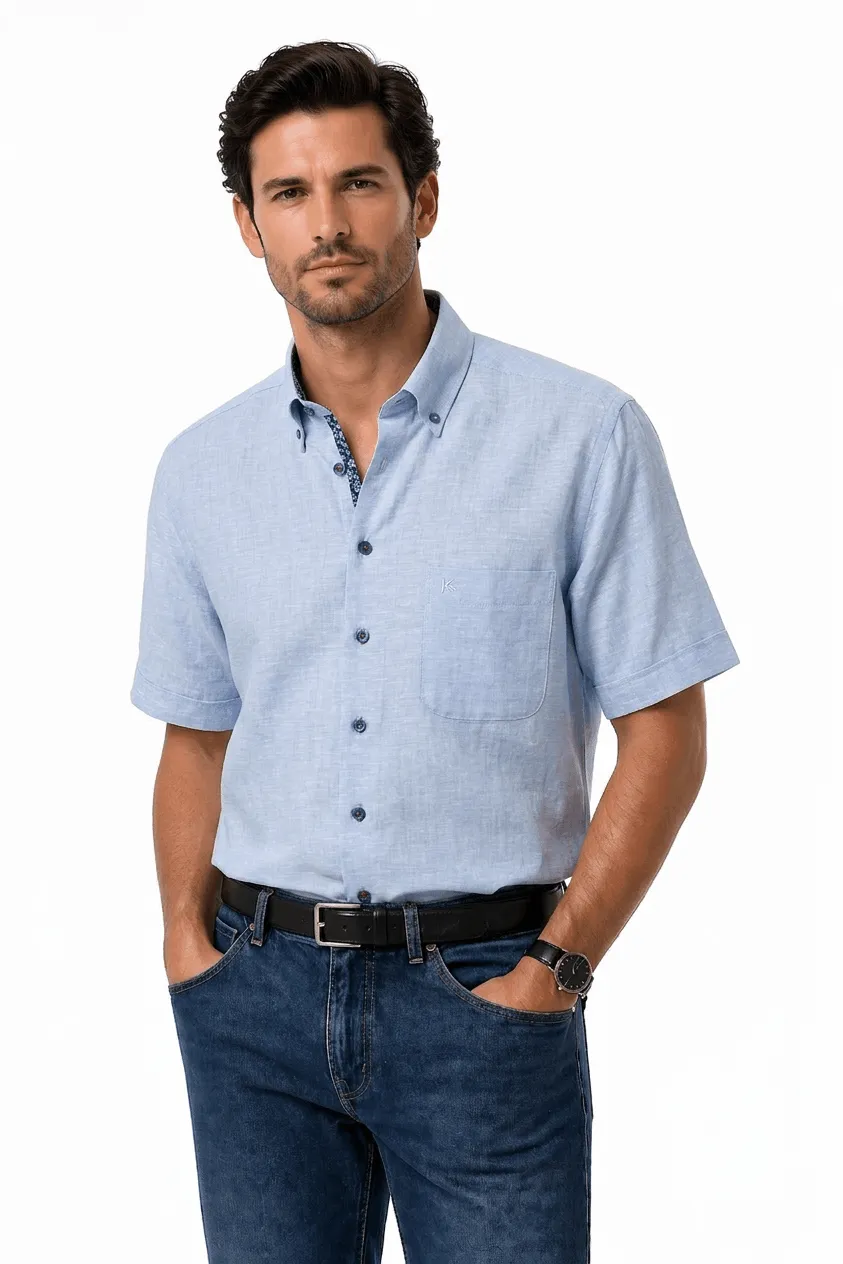 Bari Button Down Kurzarm regular fit mit Kontrast mit Leinen