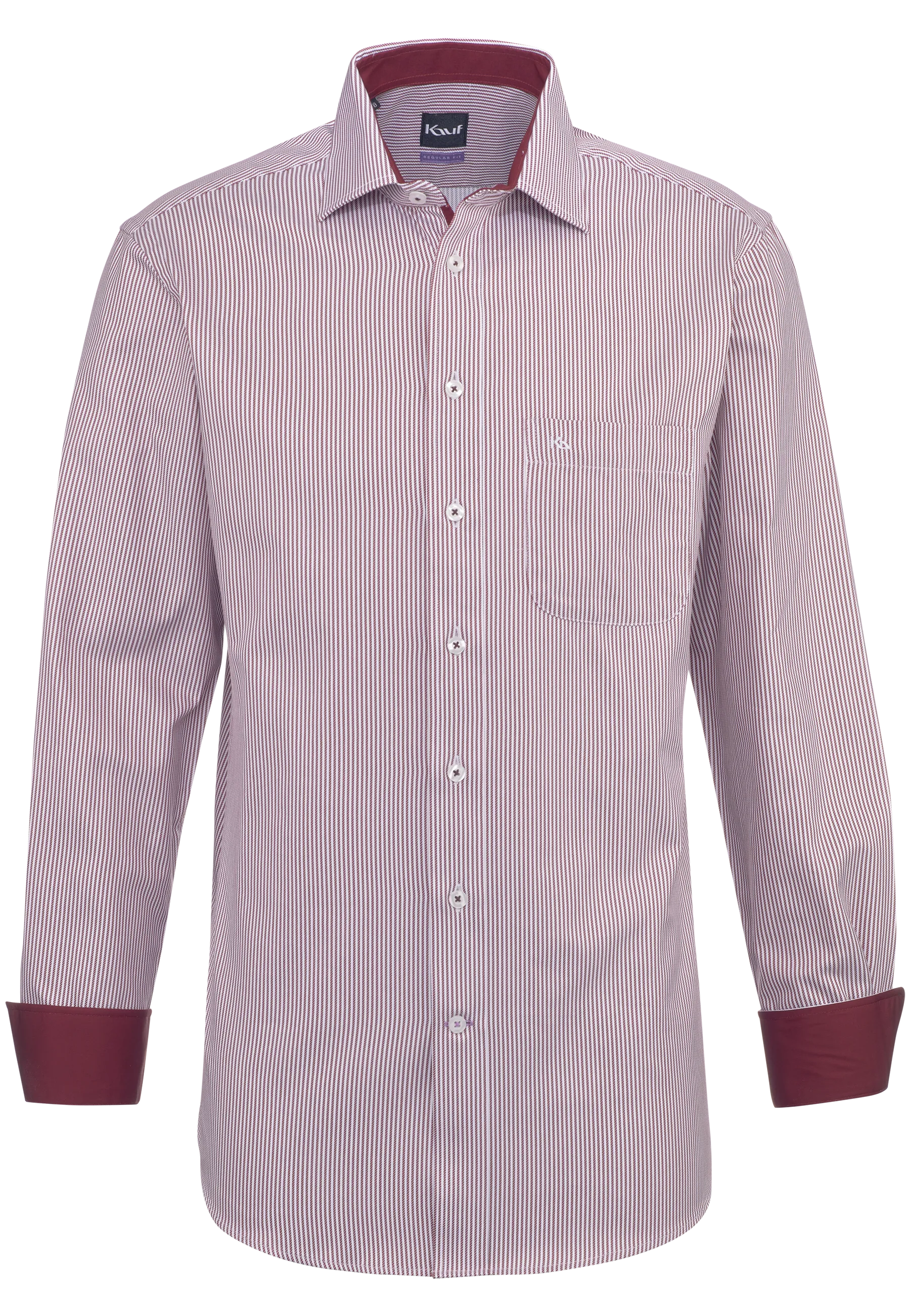 Wine-red and white KAUF Pisa men's shirt, regular fit, with a subtle Roman stripe, New Kent collar and breast pocket