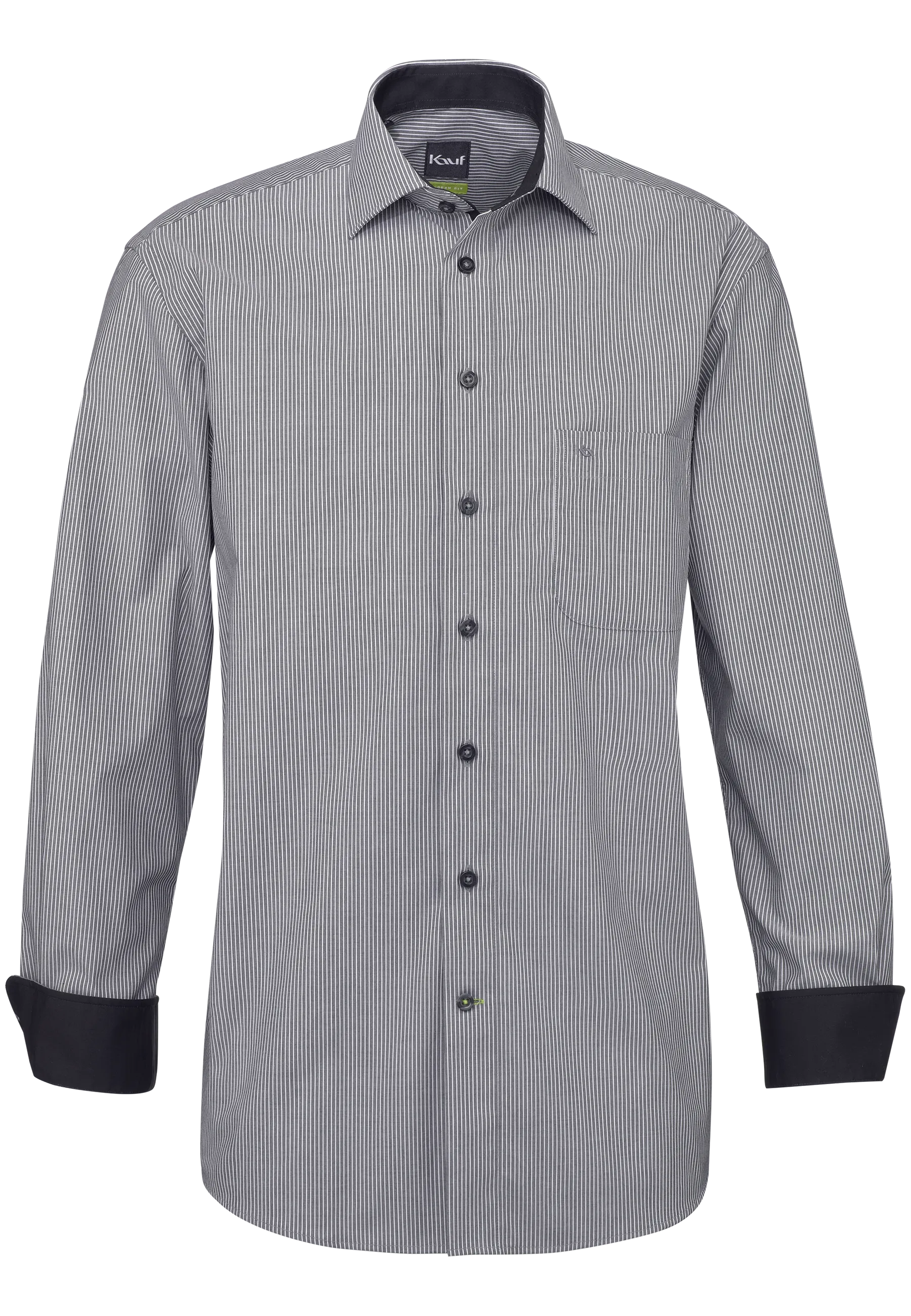 Black and white kauf Firenze men’s shirt in a Modern Fit, featuring fine stripes, a New Kent collar and a chest pocket
