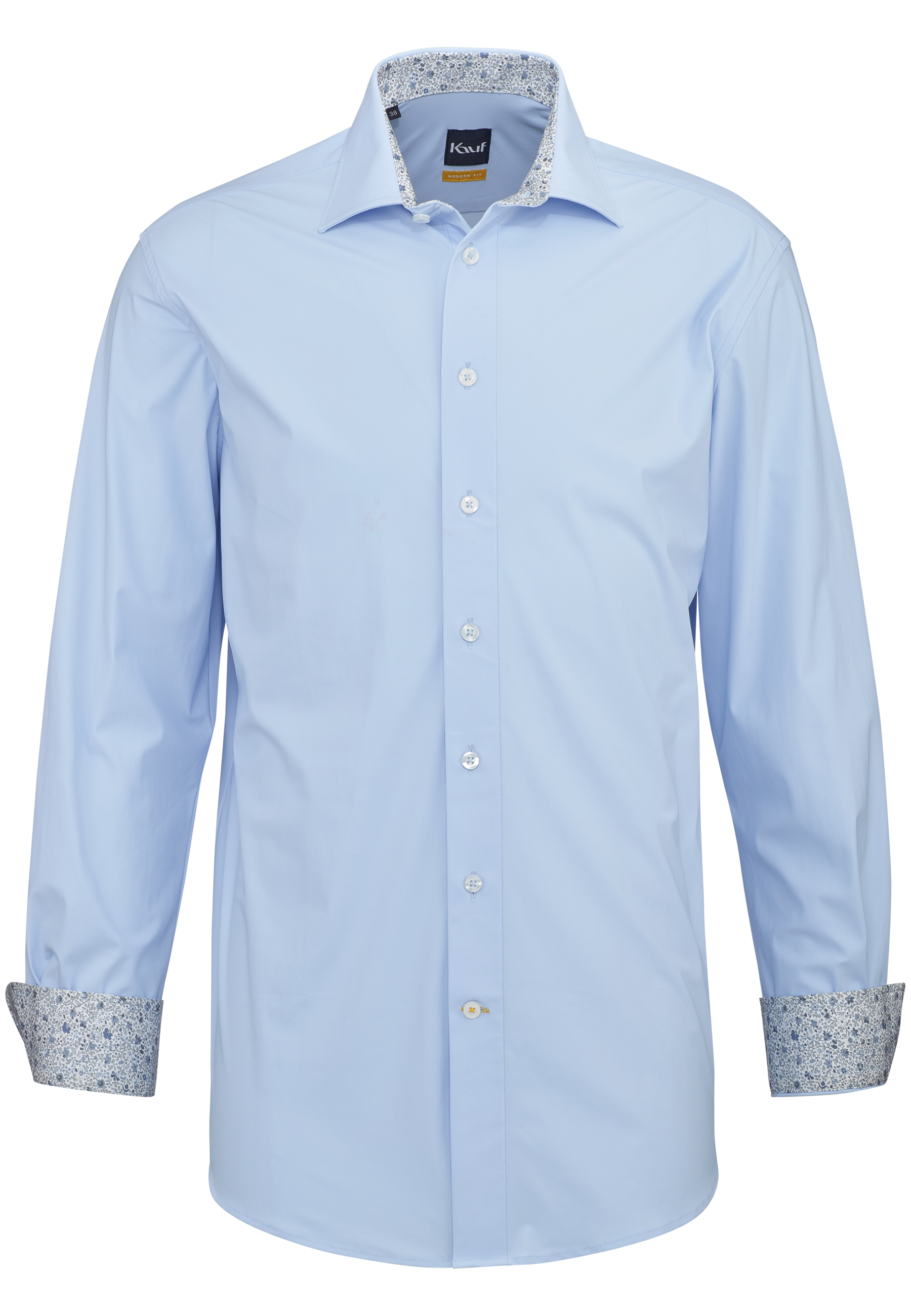Hellblaues KAUF Firenze Jerseyhemd Modern Fit mit New Kent Kragen, floralem Kontrast und weissen Knöpfen