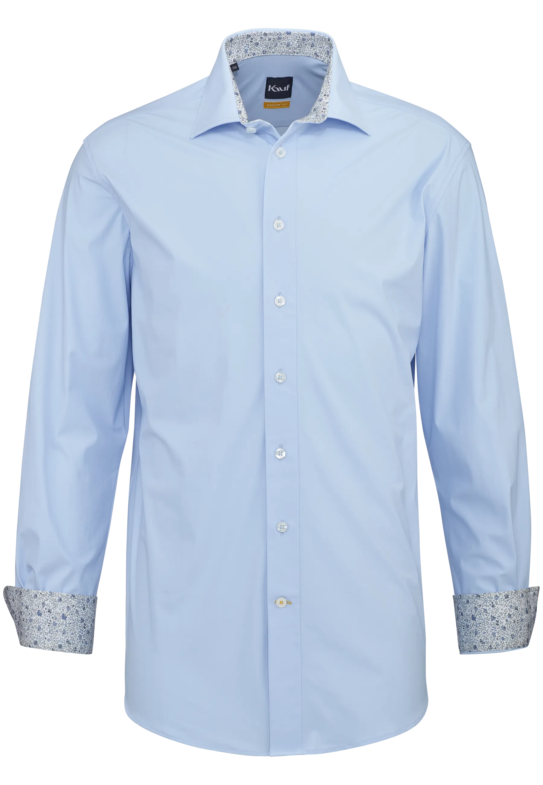 Hellblaues KAUF Firenze Jerseyhemd Modern Fit mit New Kent Kragen, floralem Kontrast und weissen Knöpfen