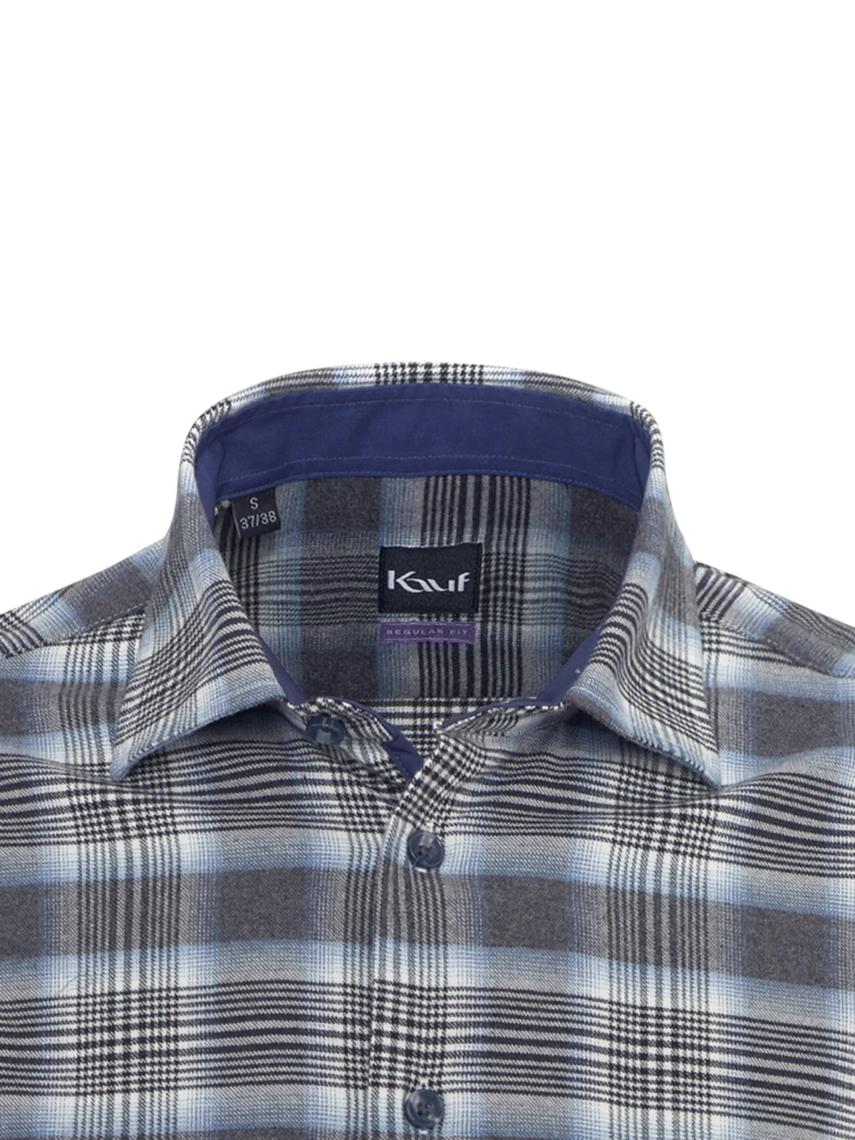 Blau-schwarz kariertes Bari Kent Flanellhemd Regular Fit