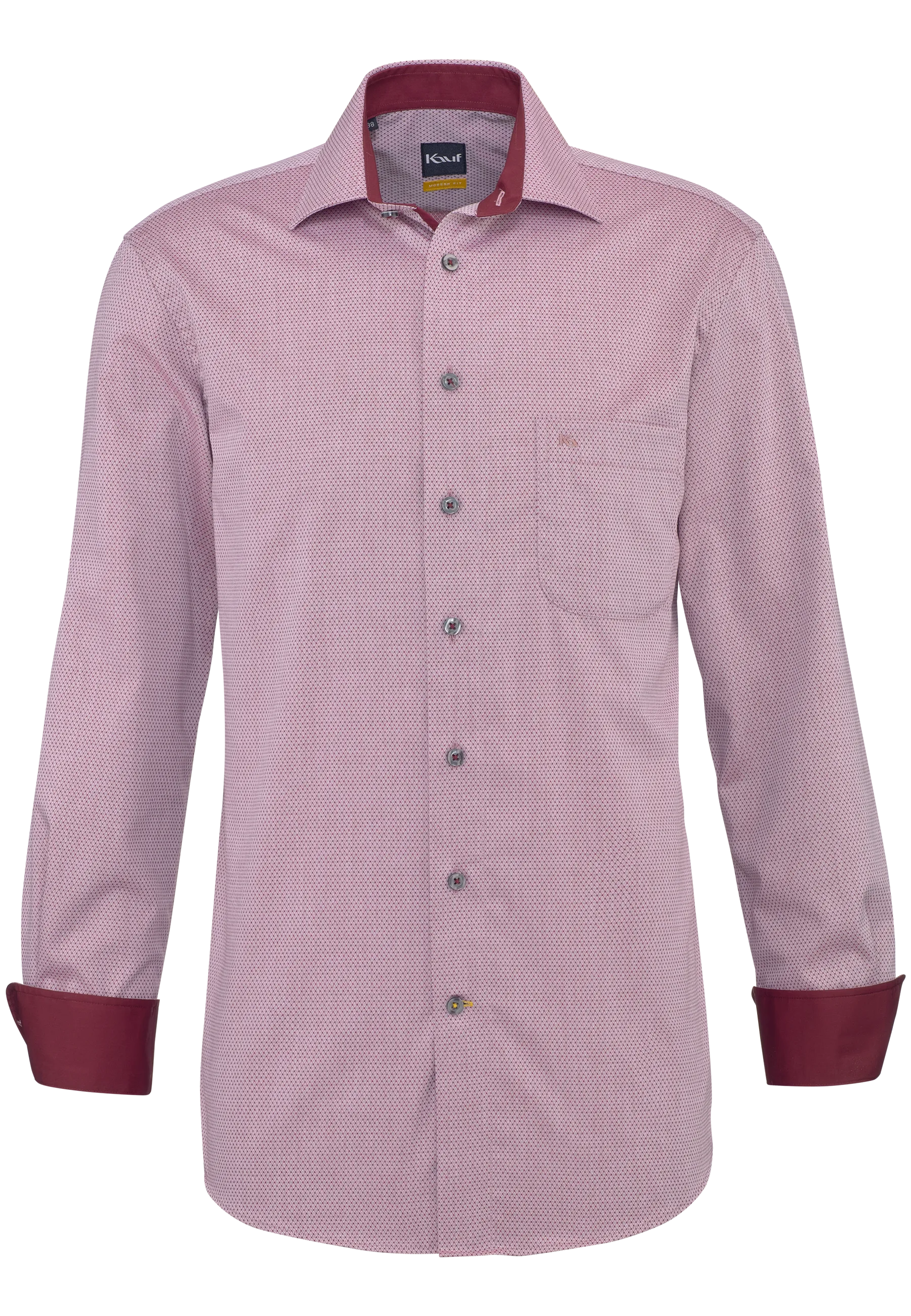 Camicia da uomo KAUF Pisa rosso medio, Regular Fit, con raffinata trama a rombi, colletto New Kent e taschino sul petto