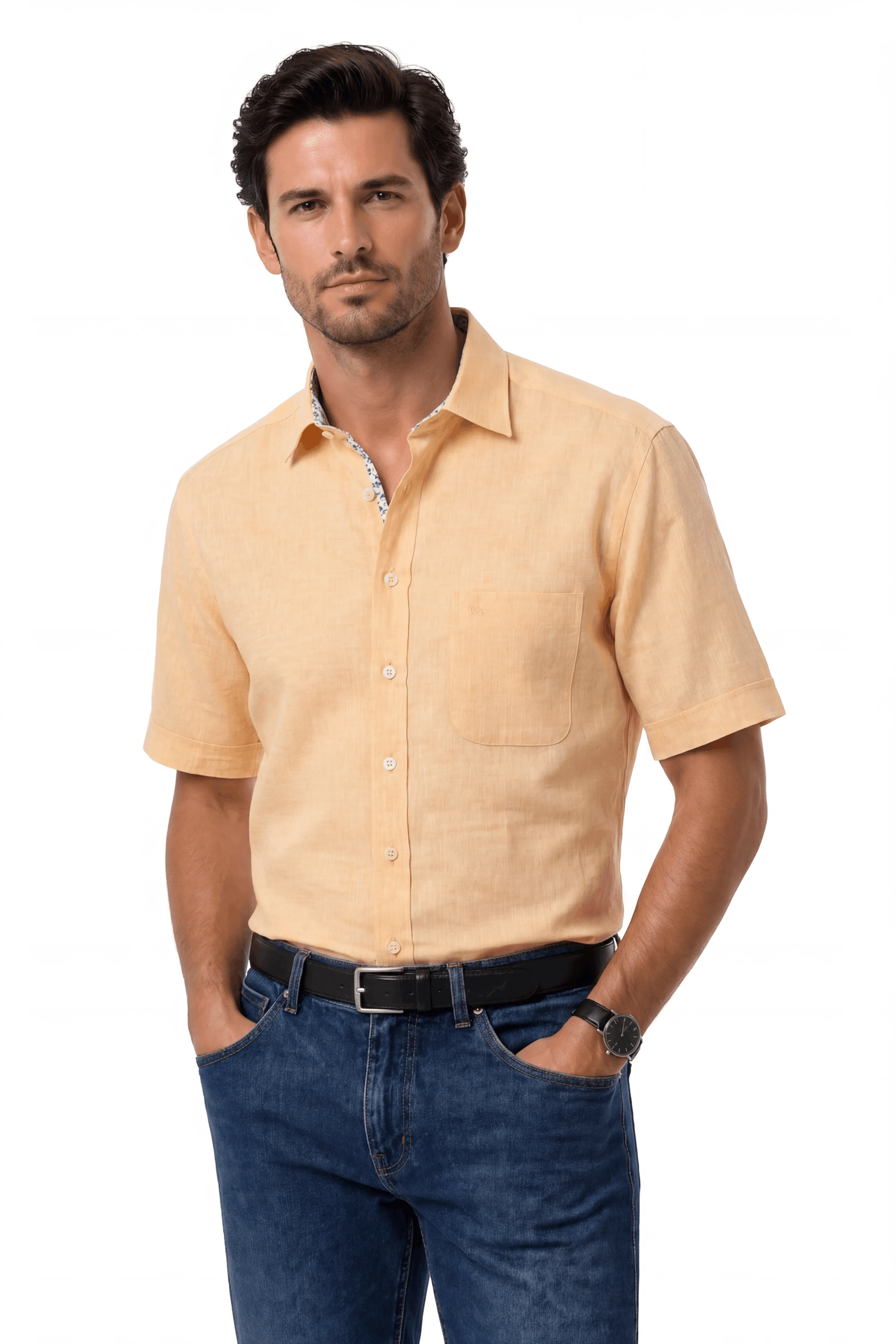 Bari Kent Kurzarm regular fit mit Kontrast mit Leinen