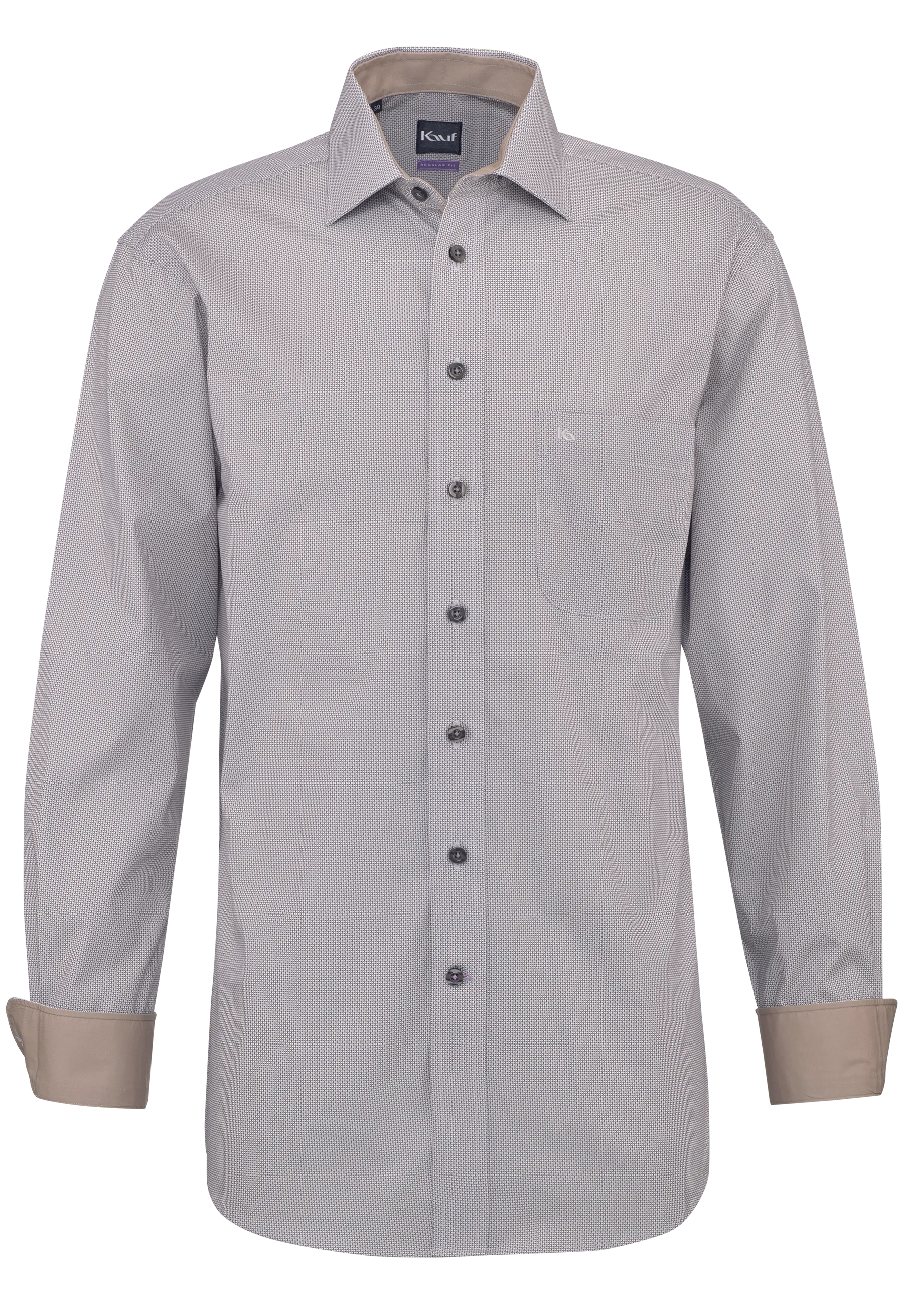 Regular Fit Herrenhemd Weiss mit feinem Minimaldruck in Beige und Grau