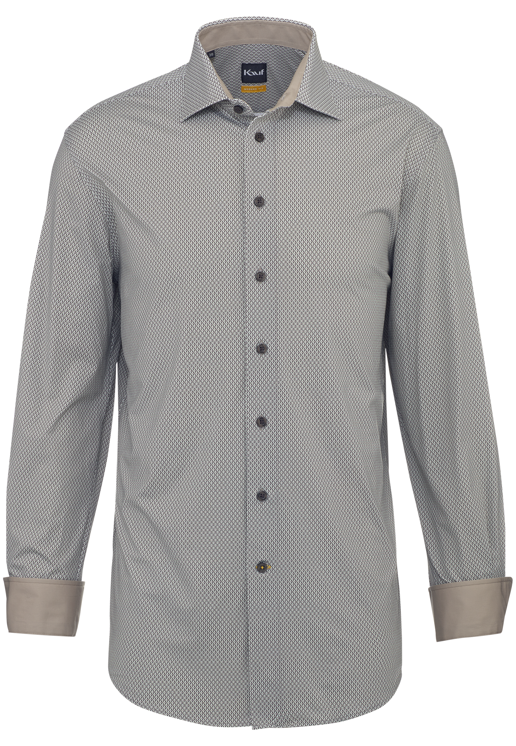 Beige-braunes KAUF Firenze Jerseyhemd Modern Fit mit geometrischem Druckmuster und New Kent Kragen