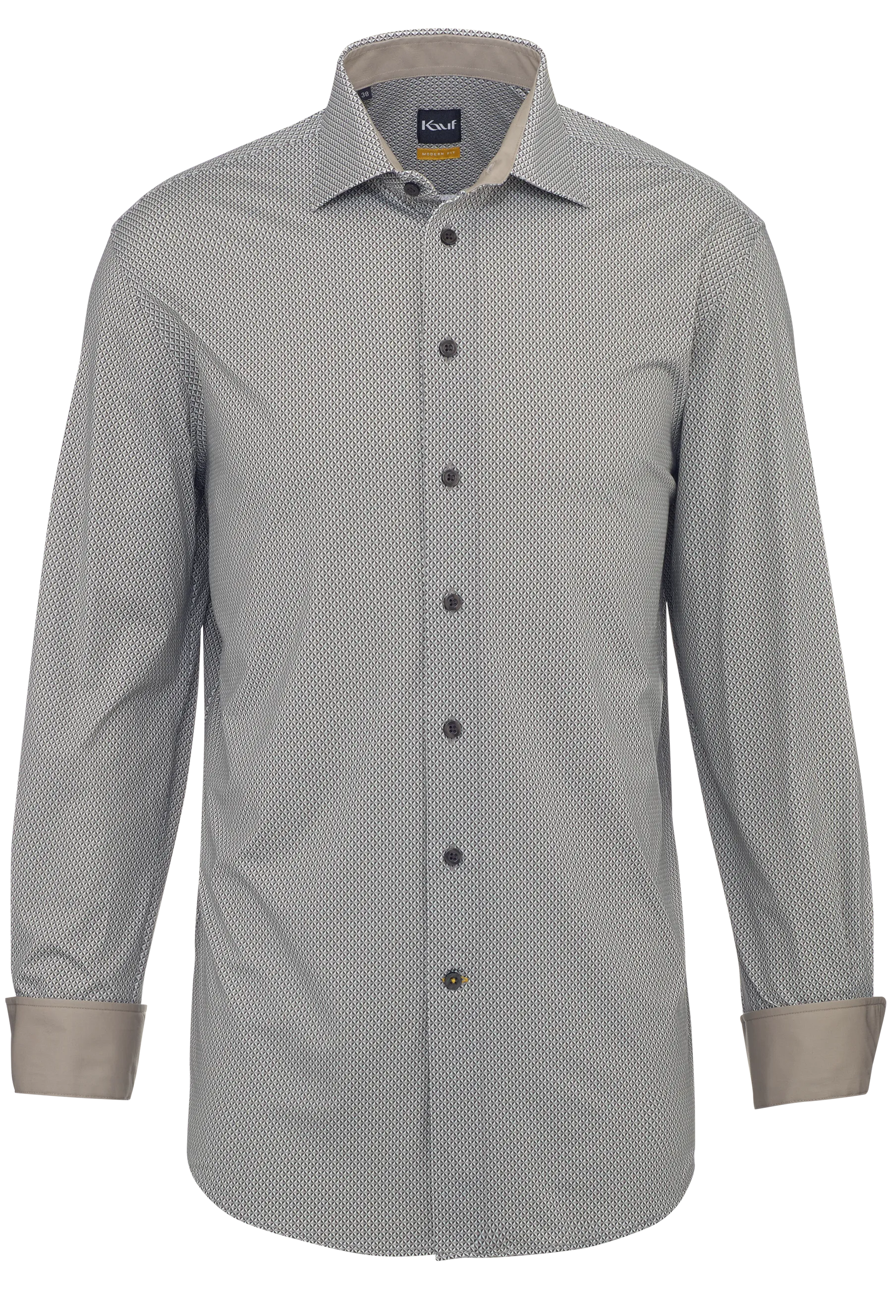 Beige-braunes KAUF Firenze Jerseyhemd Modern Fit mit geometrischem Druckmuster und New Kent Kragen