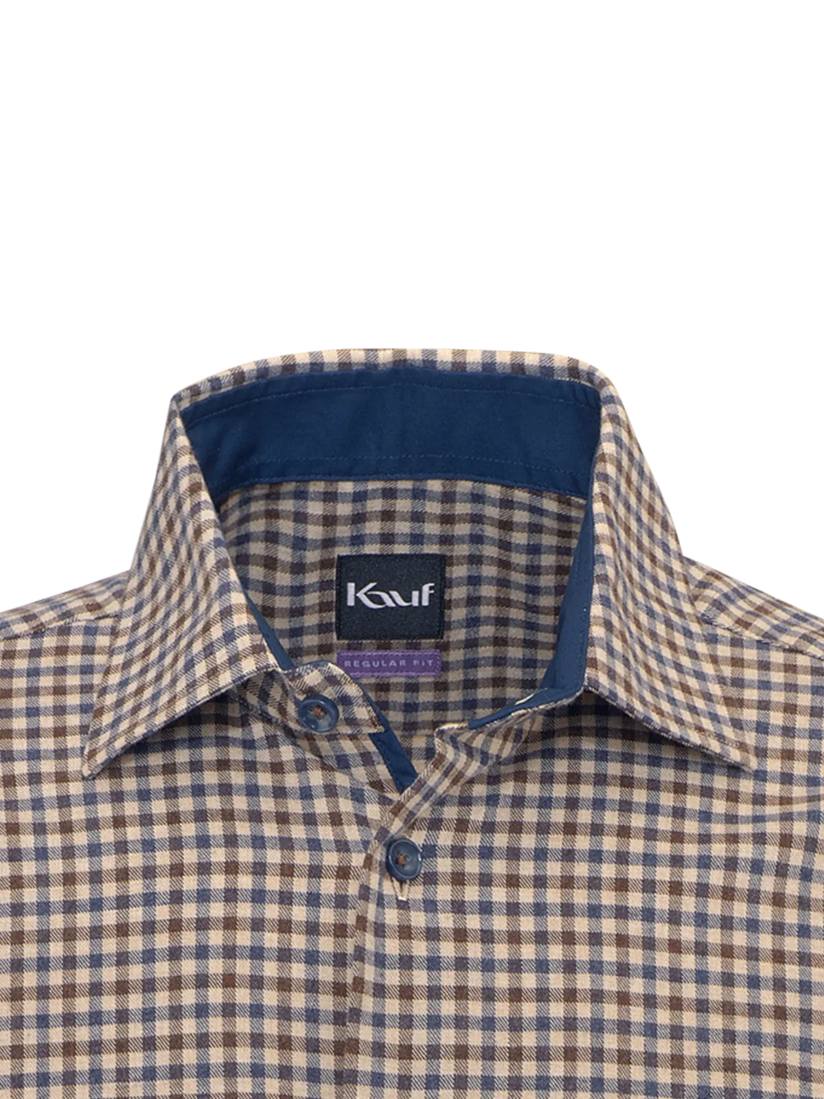 Kariertes Bari Kent Hemd in Beige, Braun und Navy