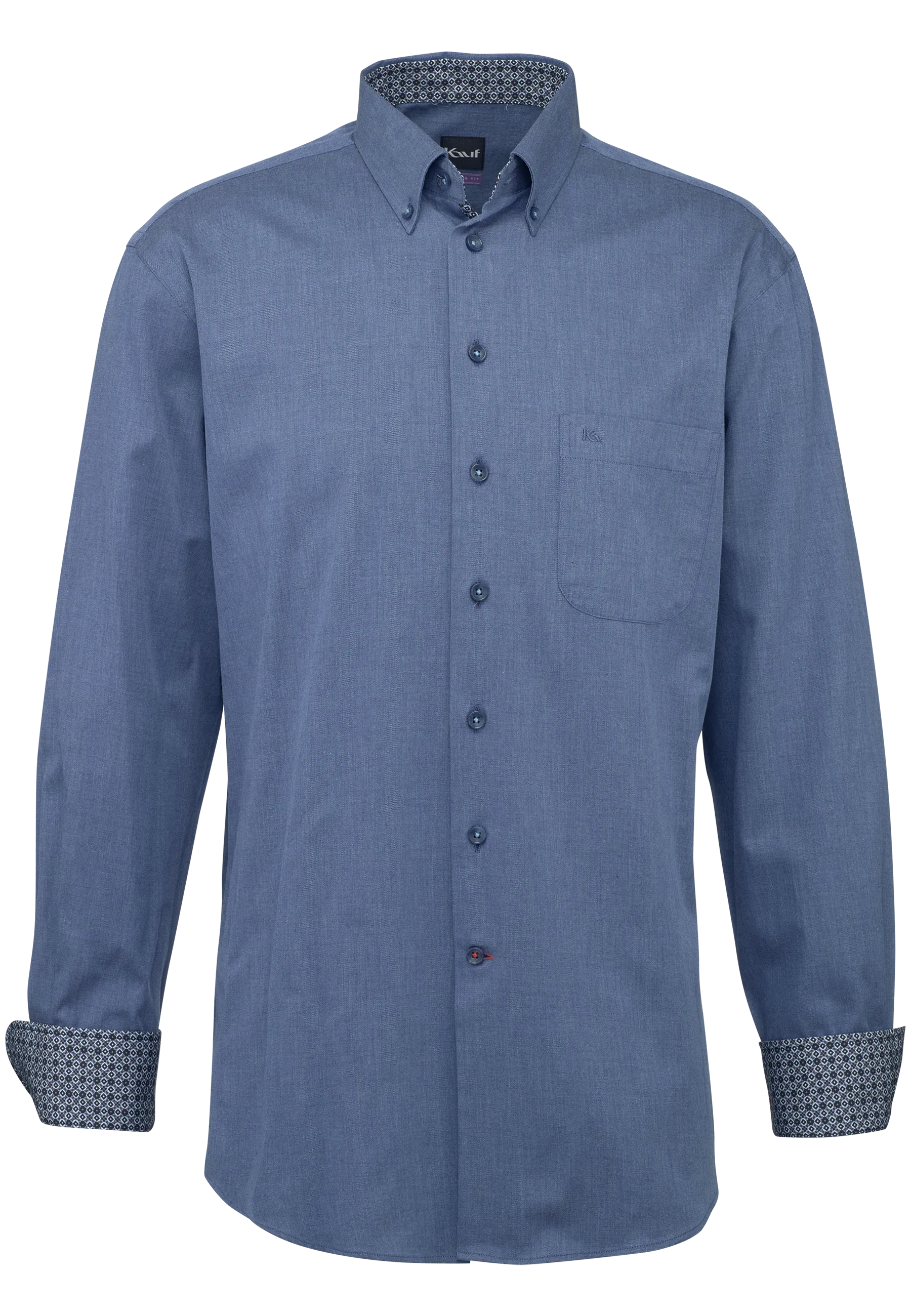 Chemise pour homme KAUF bleue, coupe Regular Fit, avec col boutonné