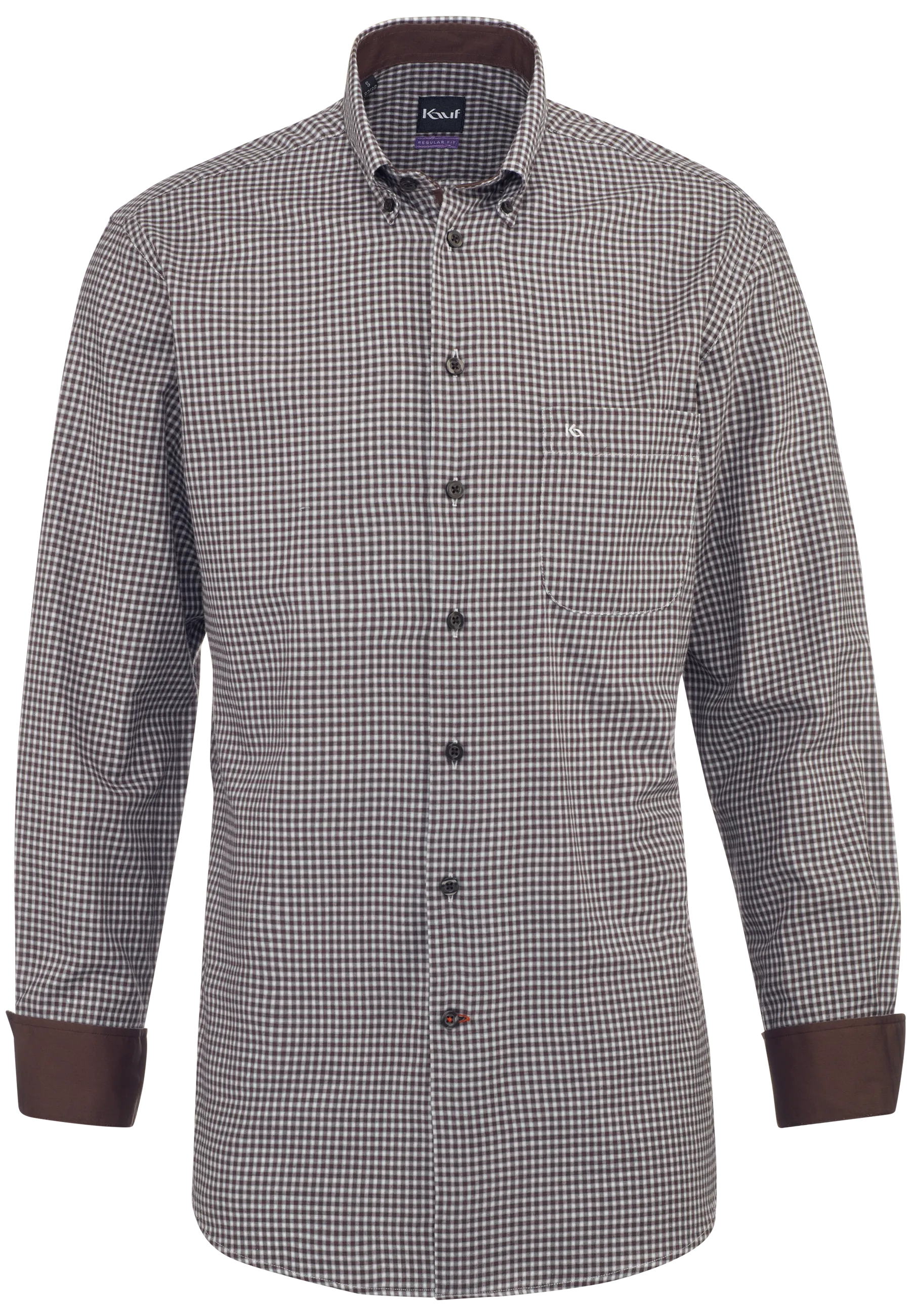 Chemise pour homme KAUF Bari à carreaux marron foncé, Coupe Regular Fit, avec col boutonné et poche poitrine