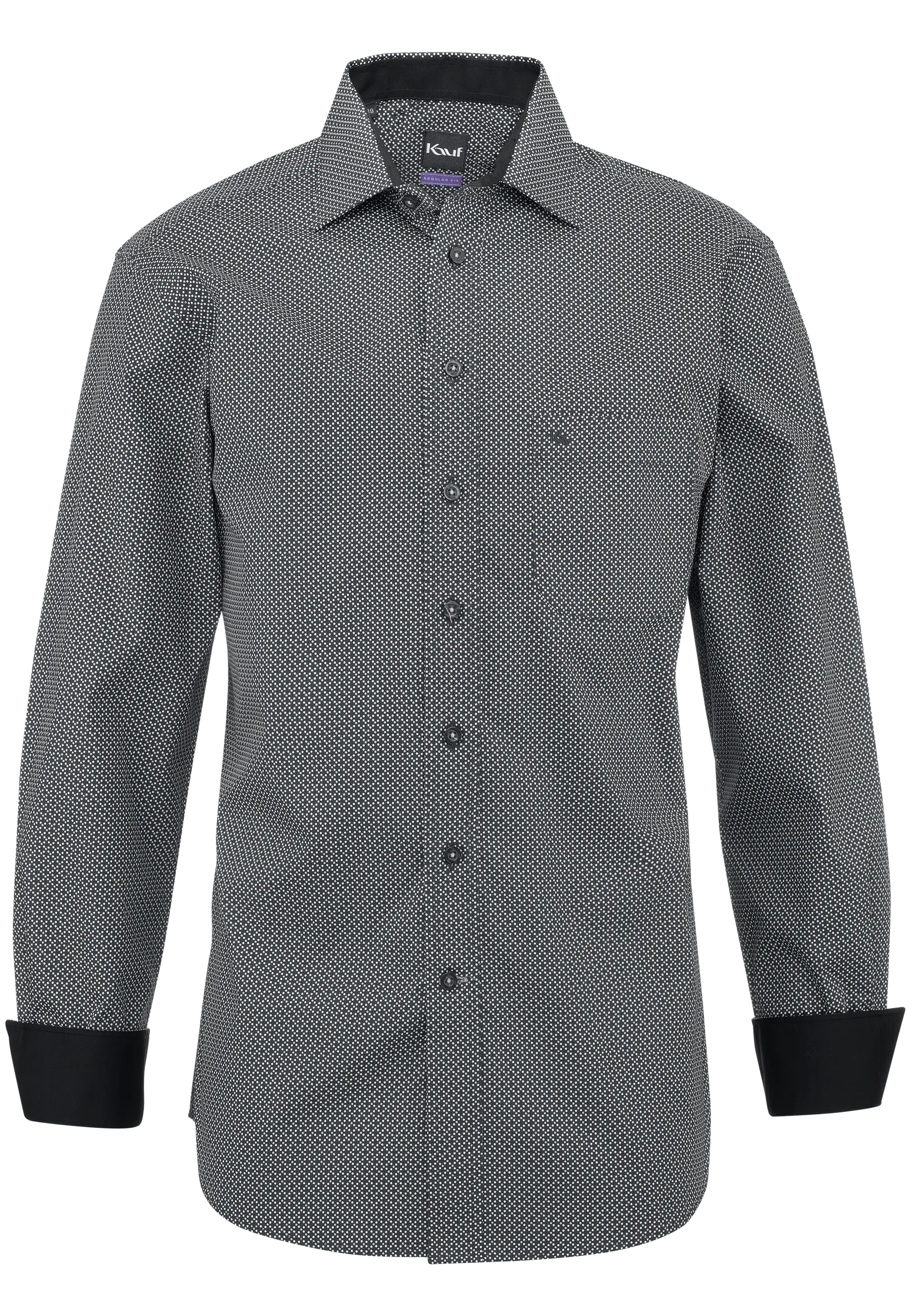 KAUF Regular Fit Herrenhemd 325 30268 900 schwarz mit feinem Punktedruck in Braun und Ecru, New Kent Kragen und Safety Pocket