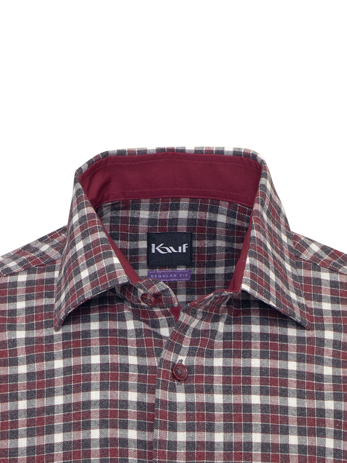 Chemise pour homme Kauf Coupe Regular Fit – flanelle à carreaux gris foncé/bordeaux – Bari Kent – manches longues