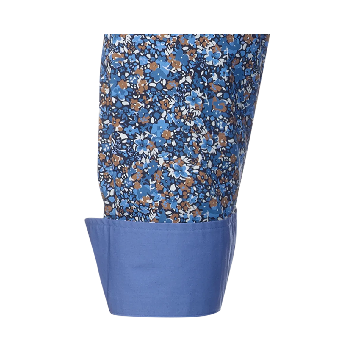 Dunkelblaues Bari Kent Hemd mit floralem Dessin in Blau und Braun