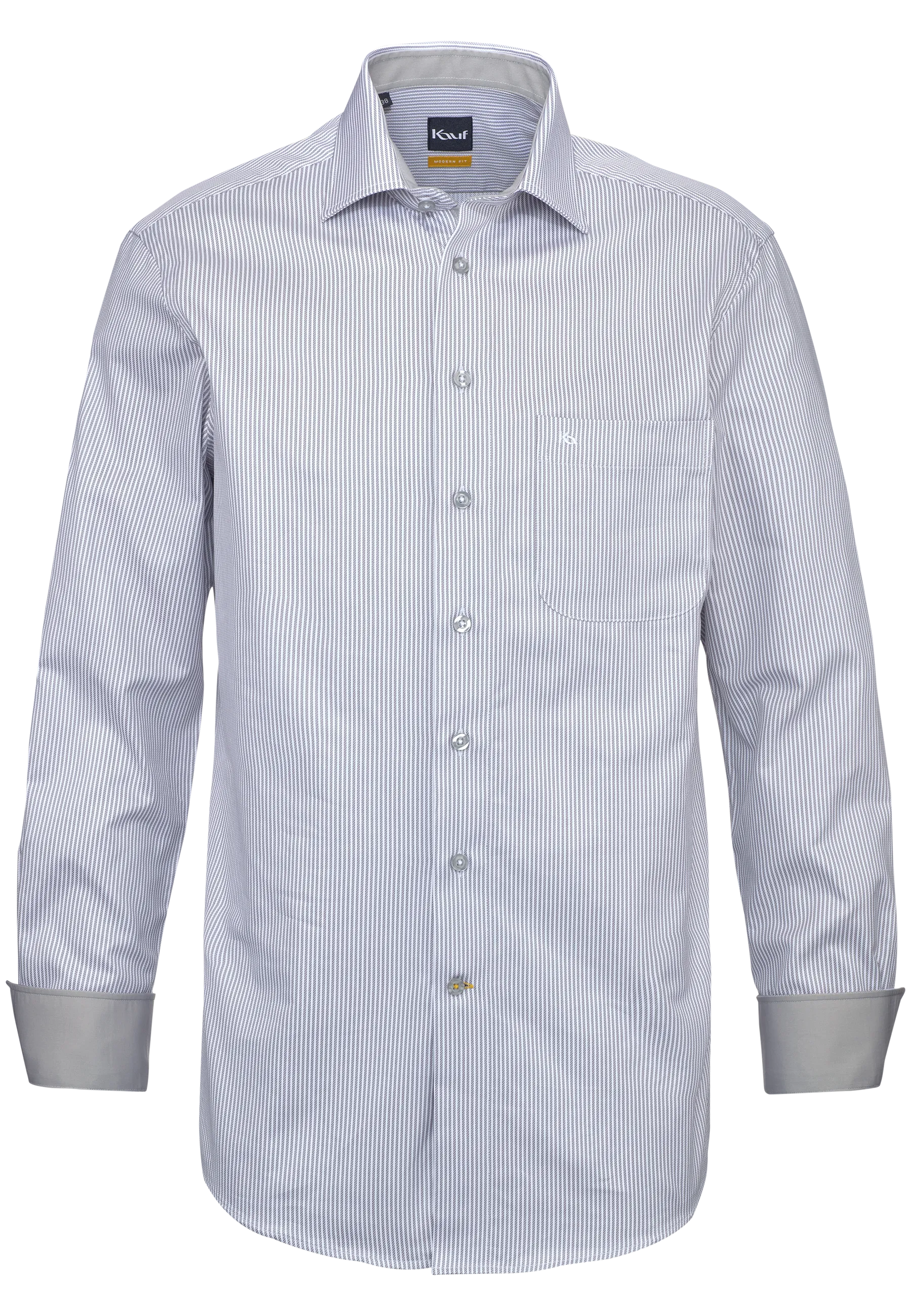 KAUF Regular Fit Herrenhemd 325 30242 800 hellgrau-weiss mit feinem Römerstreifen, New Kent-Kragen und Safety Pocket