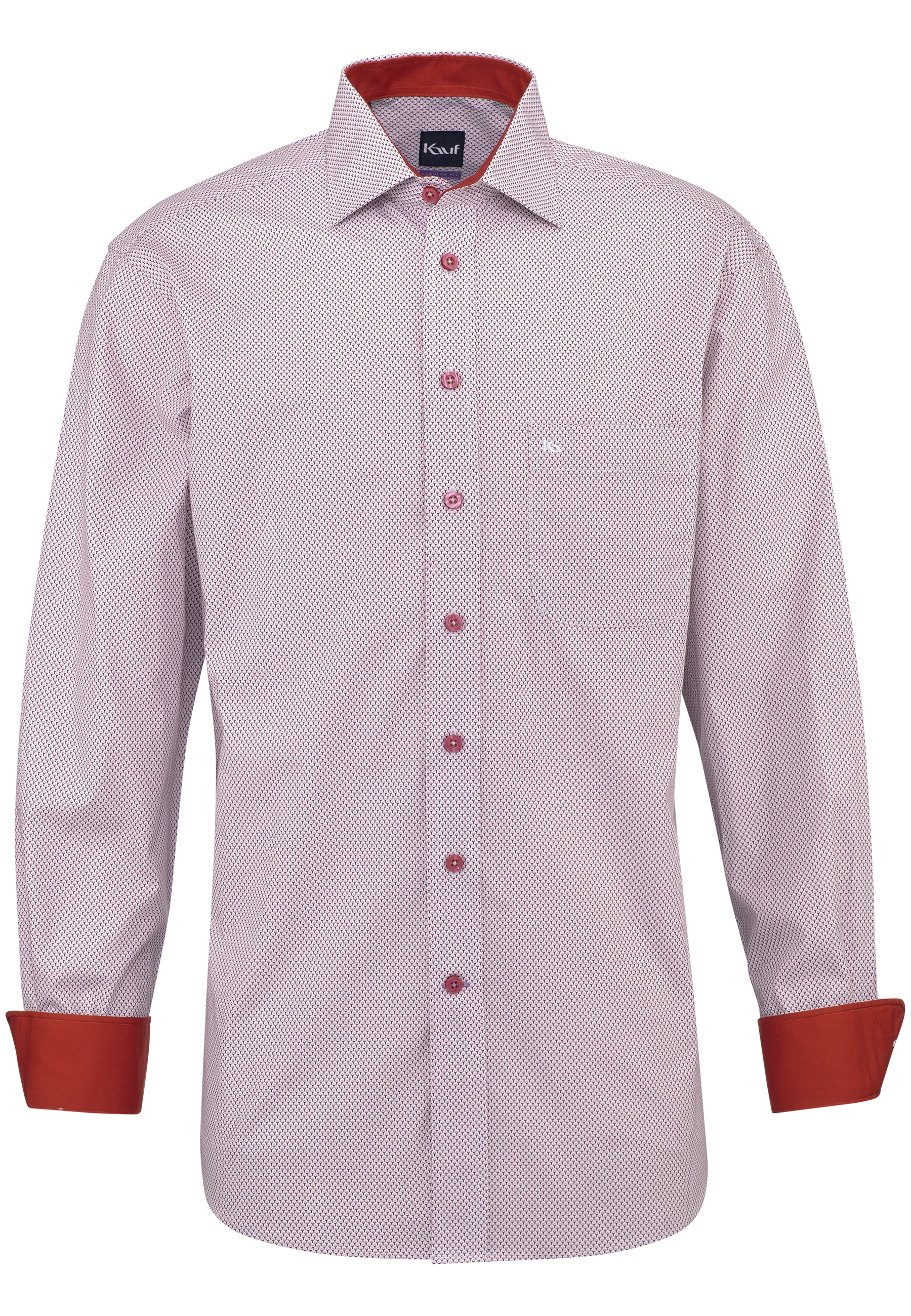 KAUF Regular Fit Herrenhemd 325 30252 300 weiss mit Phantasiemuster in Weinrot und Beige, New Kent Kragen und Safety Pocket