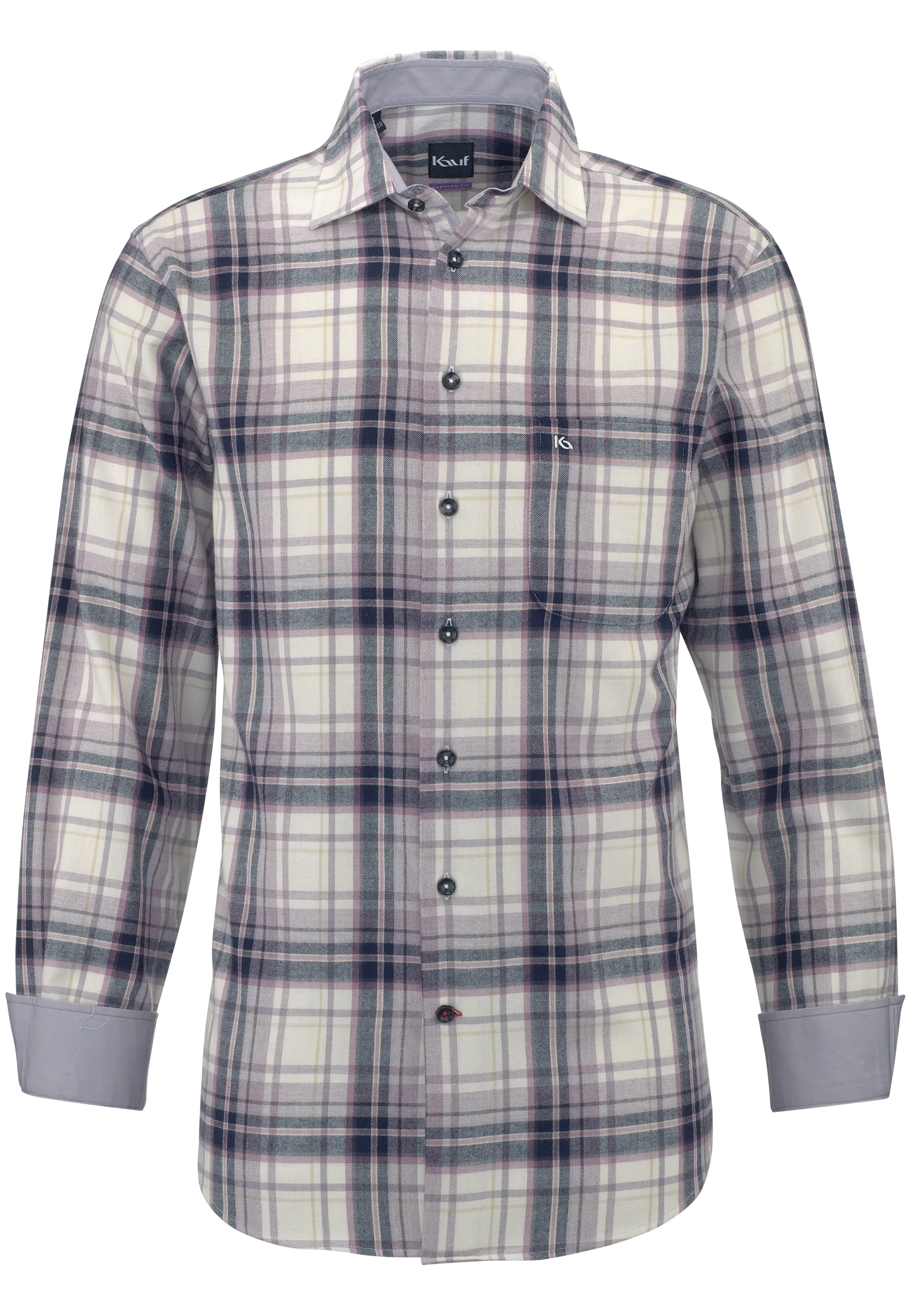 KAUF Bari Kent Herrenhemd Regular Fit 176 60333 400 aus leichtem Flanell mit grossem Karo in Mauve und Ecru, Brusttasche und Safety Pocket