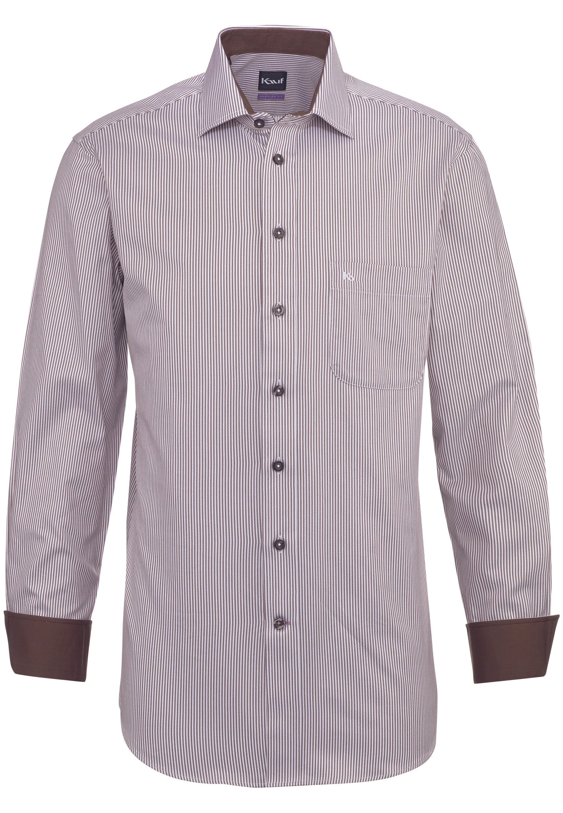 Brown and white KAUF Pisa men's shirt, regular fit, with a subtle Roman stripe, New Kent collar and breast pocket
