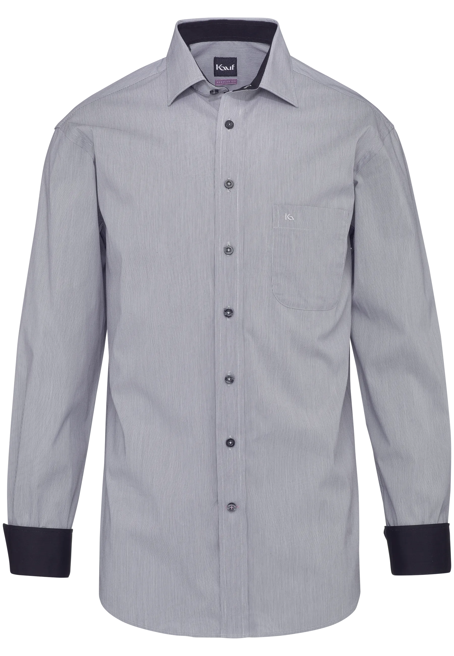 Dark grey KAUF Pisa men's shirt, regular fit, with fine 'Mille Rayes' stripes, a New Kent collar and a breast pocket