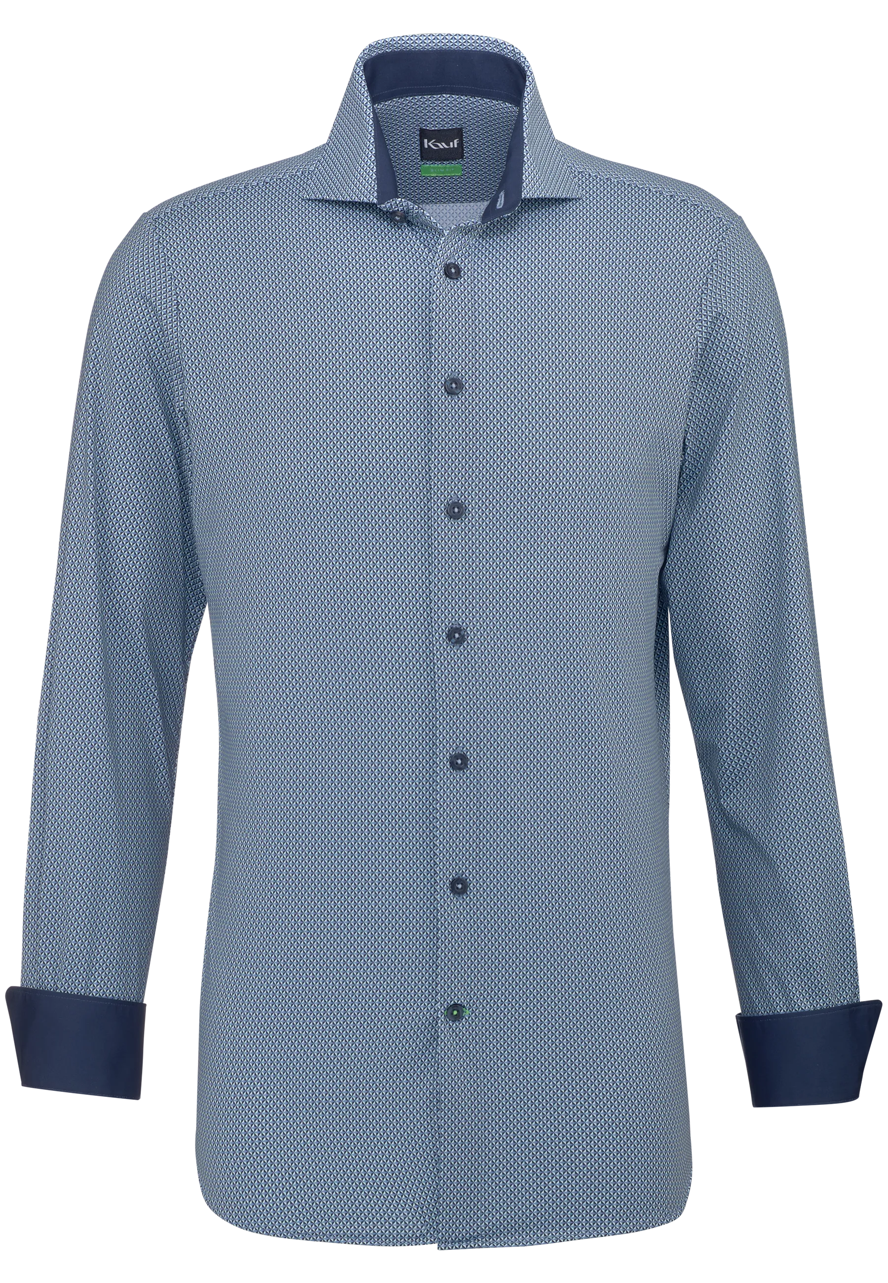 Dunkelblaues KAUF London Herrenhemd Slim Fit aus Jersey mit geometrischem Minimaldruck und New-Kent-Kragen