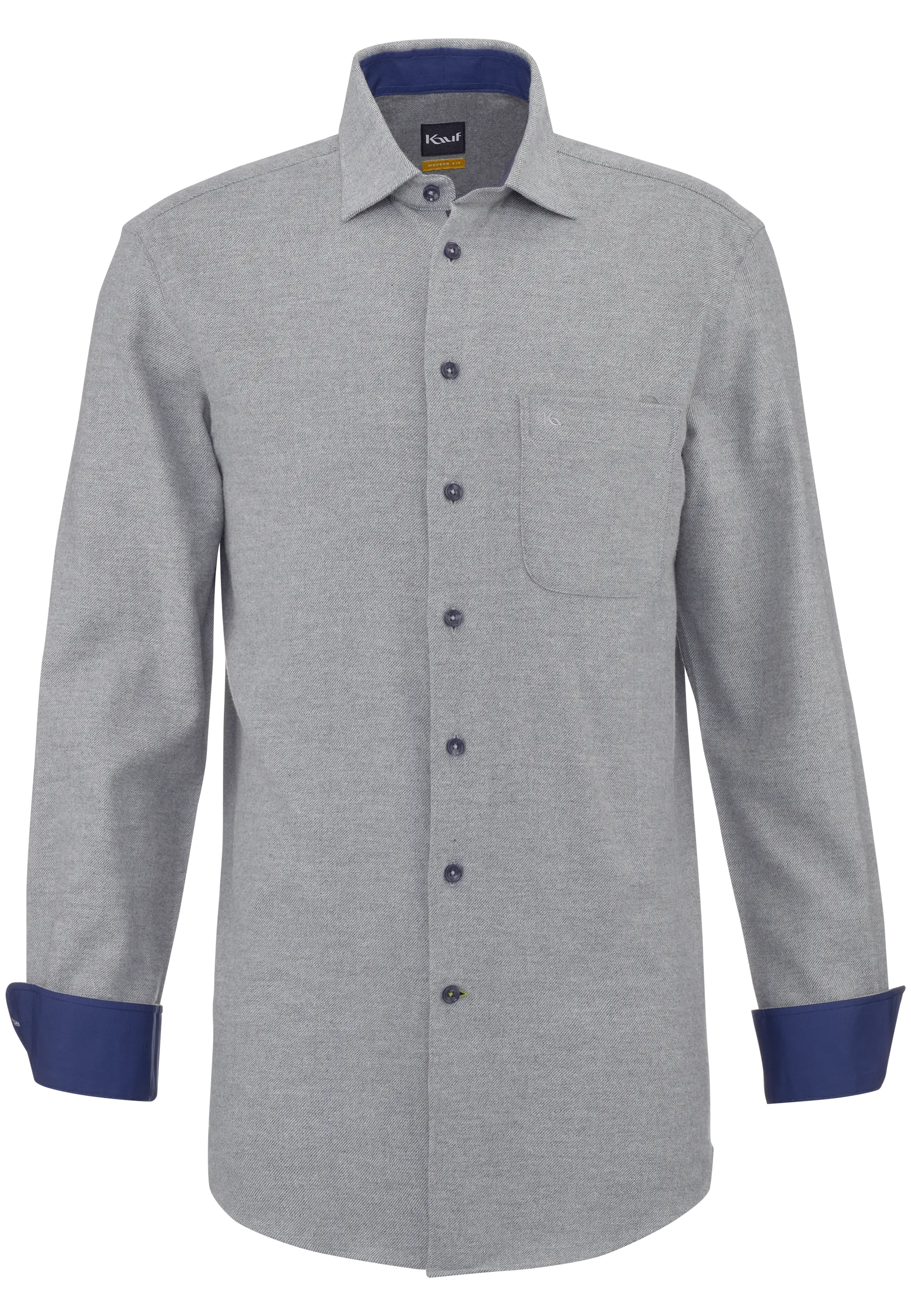 KAUF Verona Kent Flannel Shirt, Modern Fit 290 60318 800 in grey with dark blue contrasting details, a Kent collar and a safety pocket