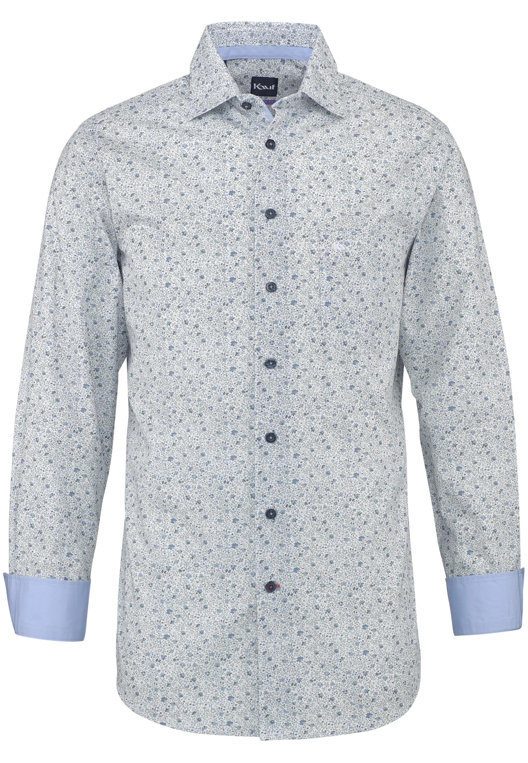 Kauf camicia da uomo Bari Kent Regular Fit bianca con motivo floreale azzurro, bottoni blu navy e taschino