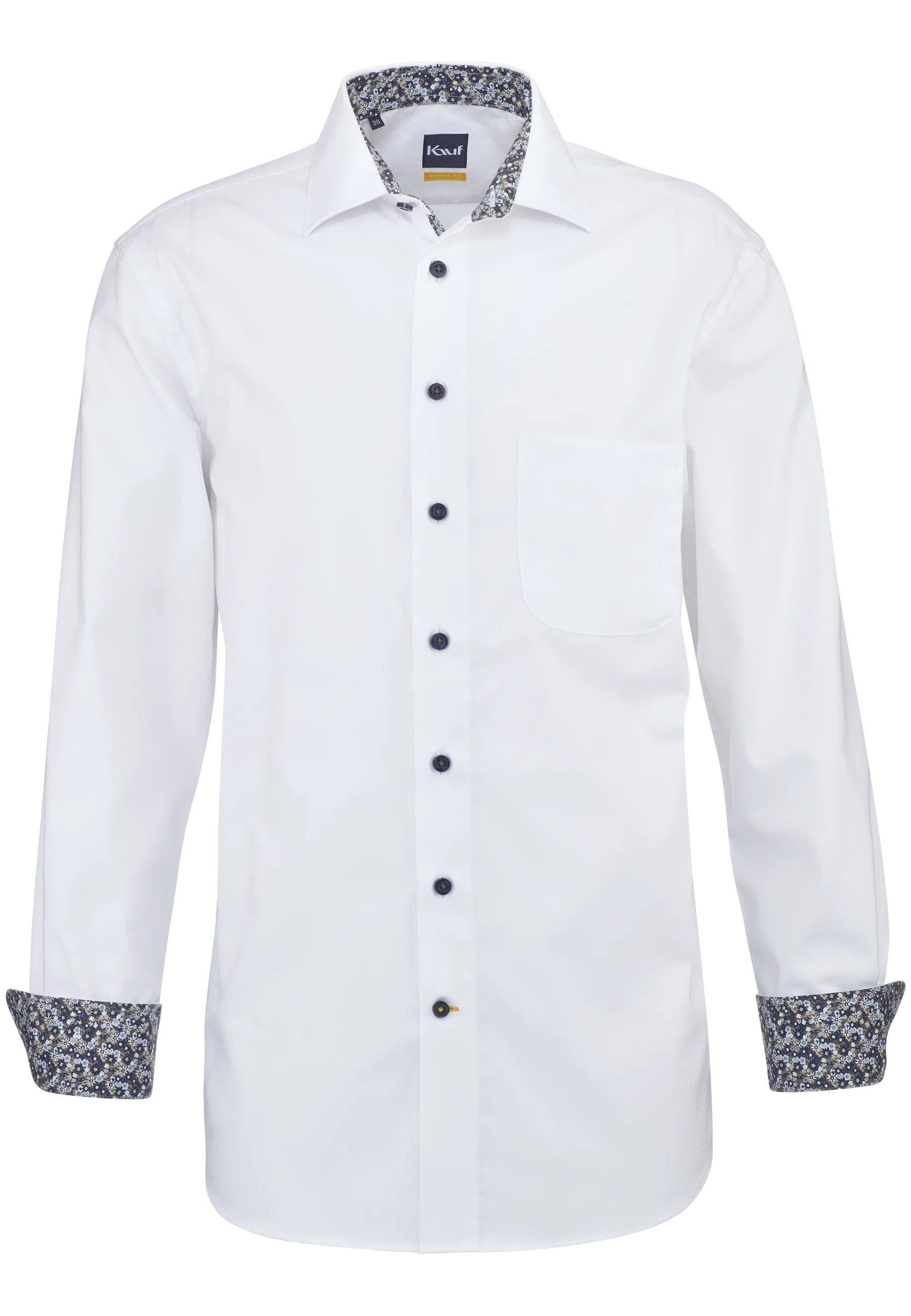 White KAUF Firenze men’s shirt in a Modern Fit with a tone-on-tone diamond pattern, a New Kent collar and a breast pocket