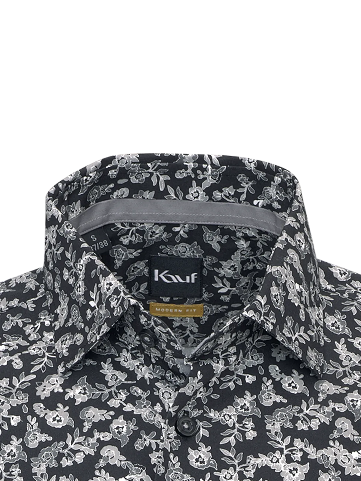 Camicia KAUF Modern Fit Verona – Stampa floreale grigia su sfondo nero