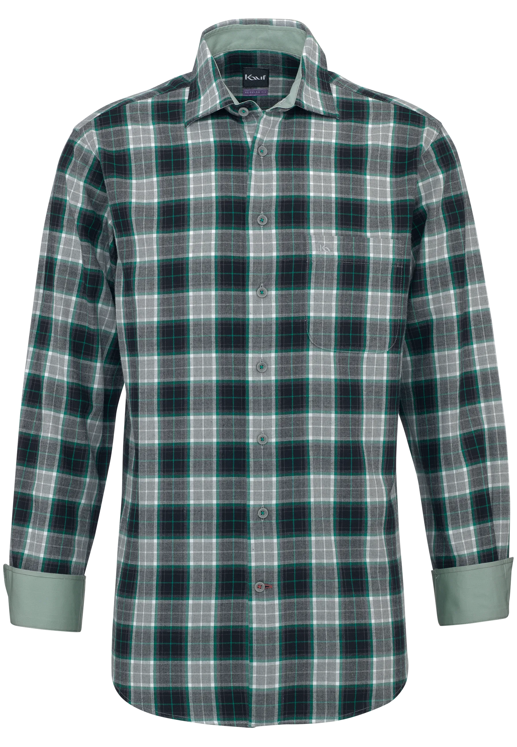 KAUF Bari Kent Herrenhemd Regular Fit 176 60334 600 aus leichtem Flanell in Köperbindung mit Karo in Dunkelgrau und Dunkelgrün