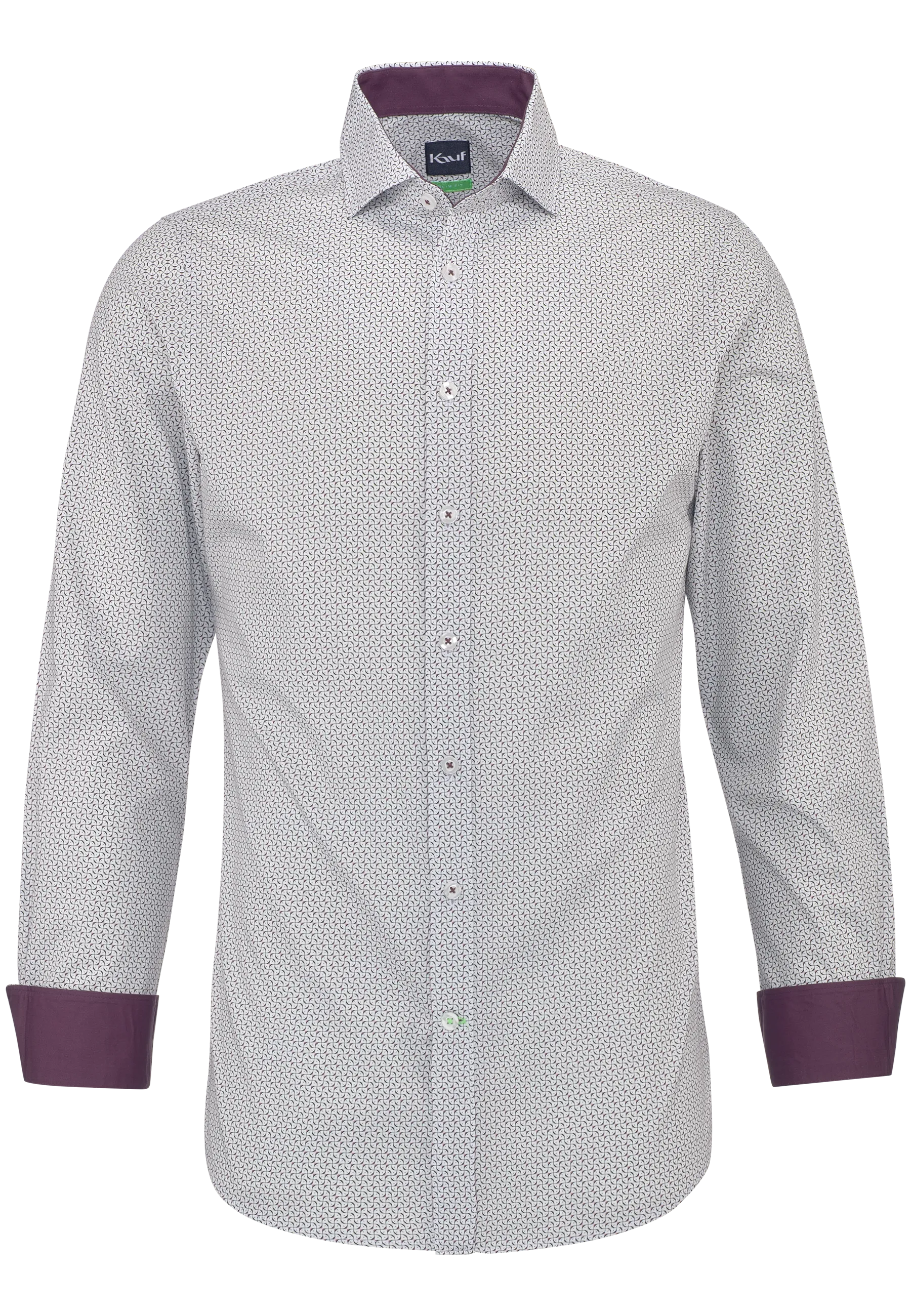 KAUF Slim Fit Herrenhemd 829 30250 300 weiss mit feinem weinrotem Ornamentdruck und New Kent Kragen