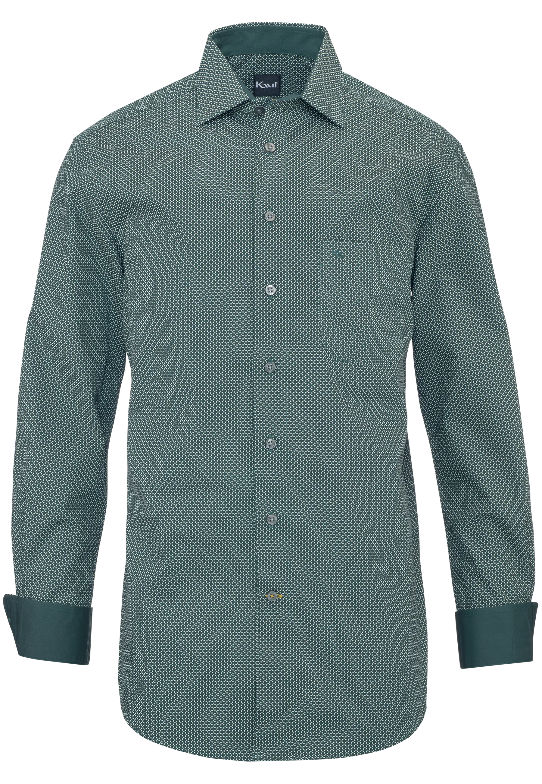 Acheter une chemise pour homme Coupe Modern Fit Firenze vert foncé avec un imprimé minimaliste délicat de couleur beige-écru, un col New Kent et des manches longues
