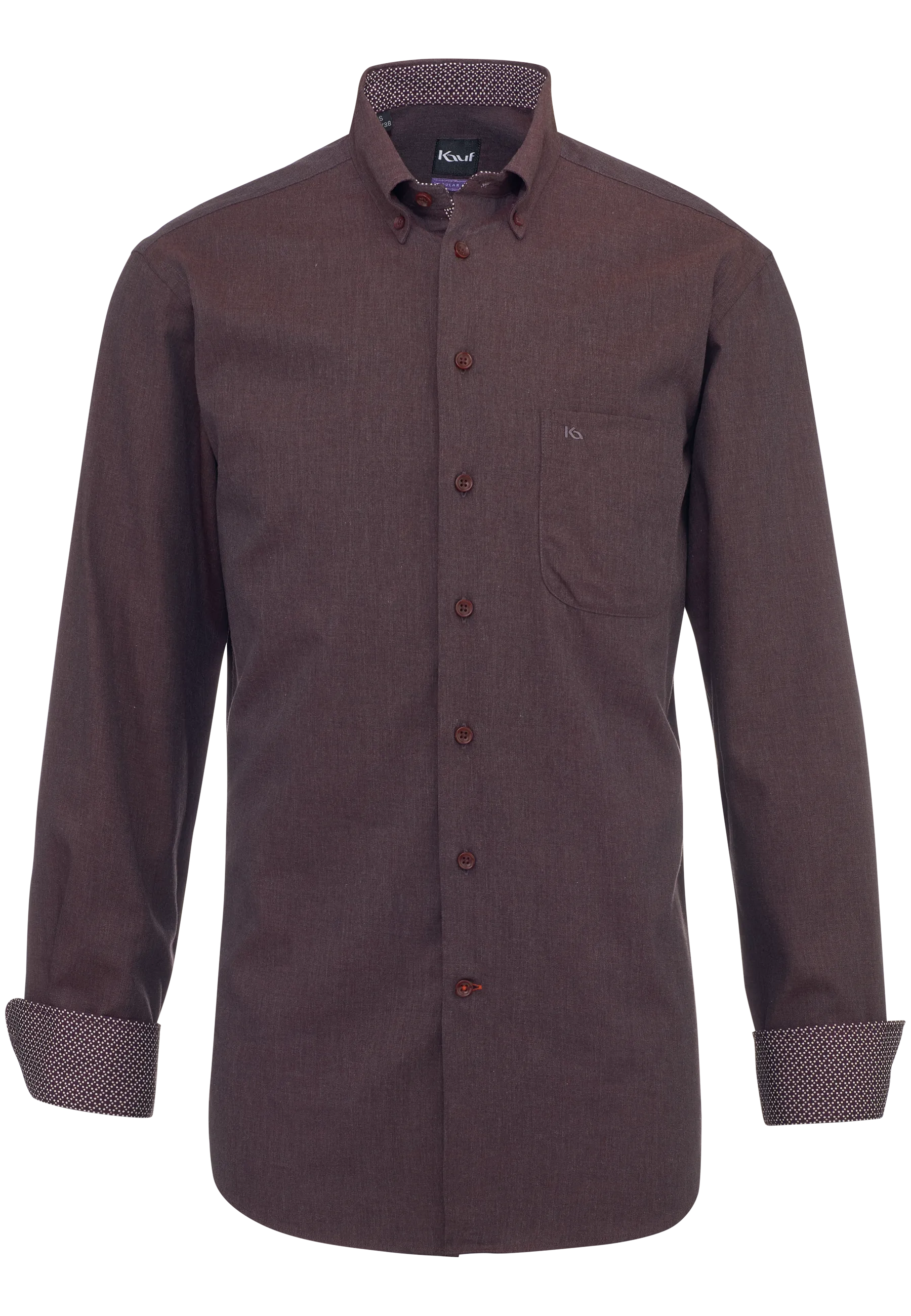 Chemise pour homme KAUF Bari bordeaux, Coupe Regular Fit, en flanelle légère, avec col boutonné et poche poitrine