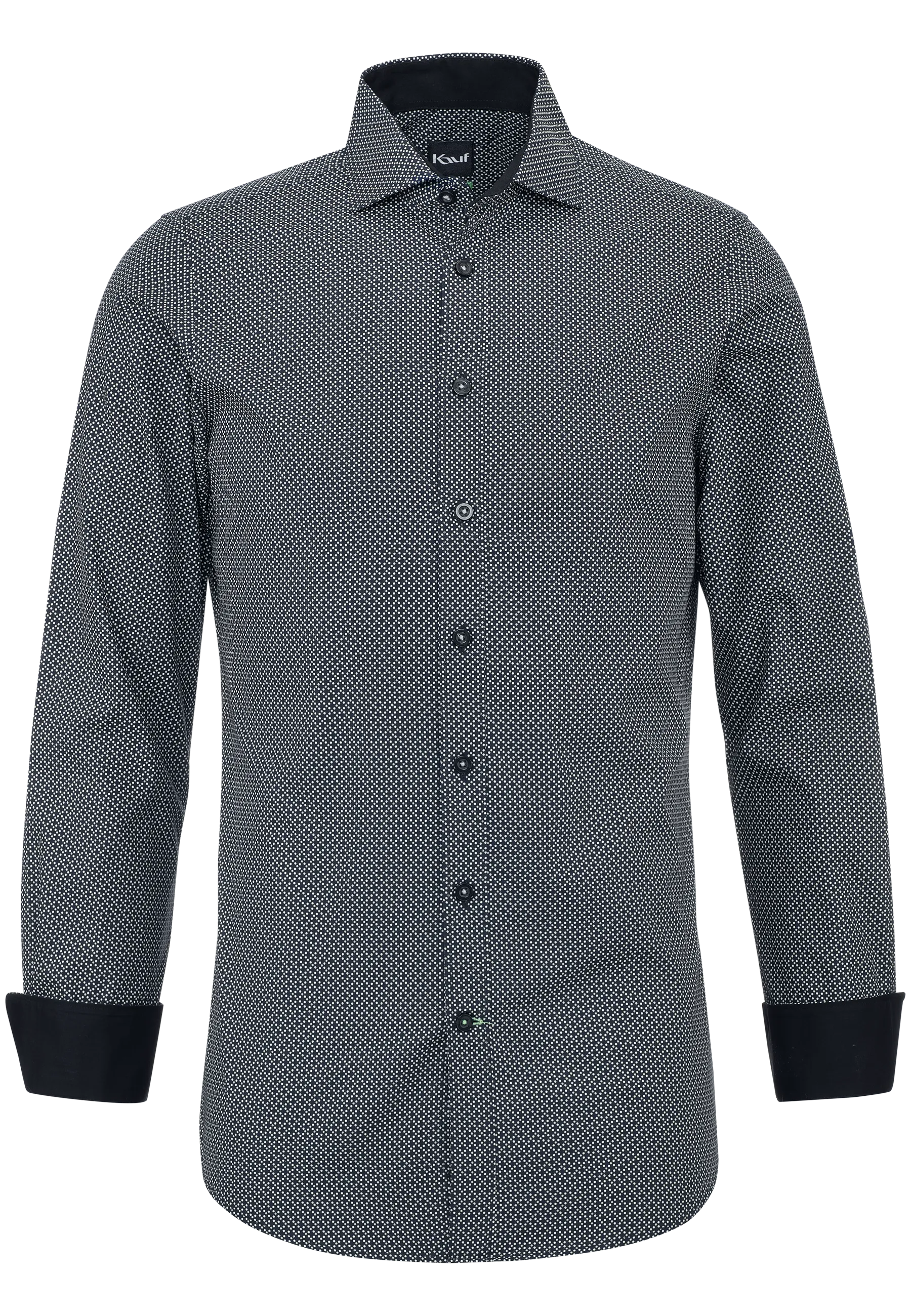 KAUF Chemise homme Coupe Regular Fit 829 30268 900 noire à petits pois et col New Kent