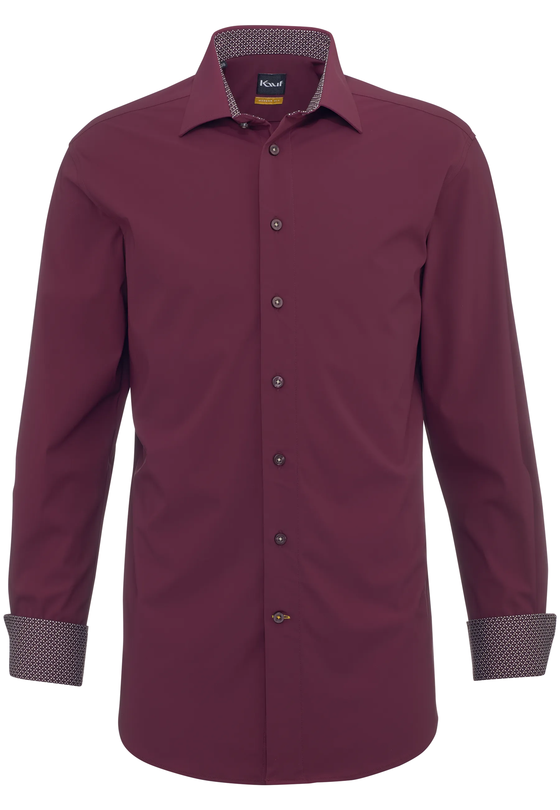 Weinrotes KAUF Firenze Jerseyhemd Modern Fit mit New Kent Kragen und farblich passendem Minimaldruck