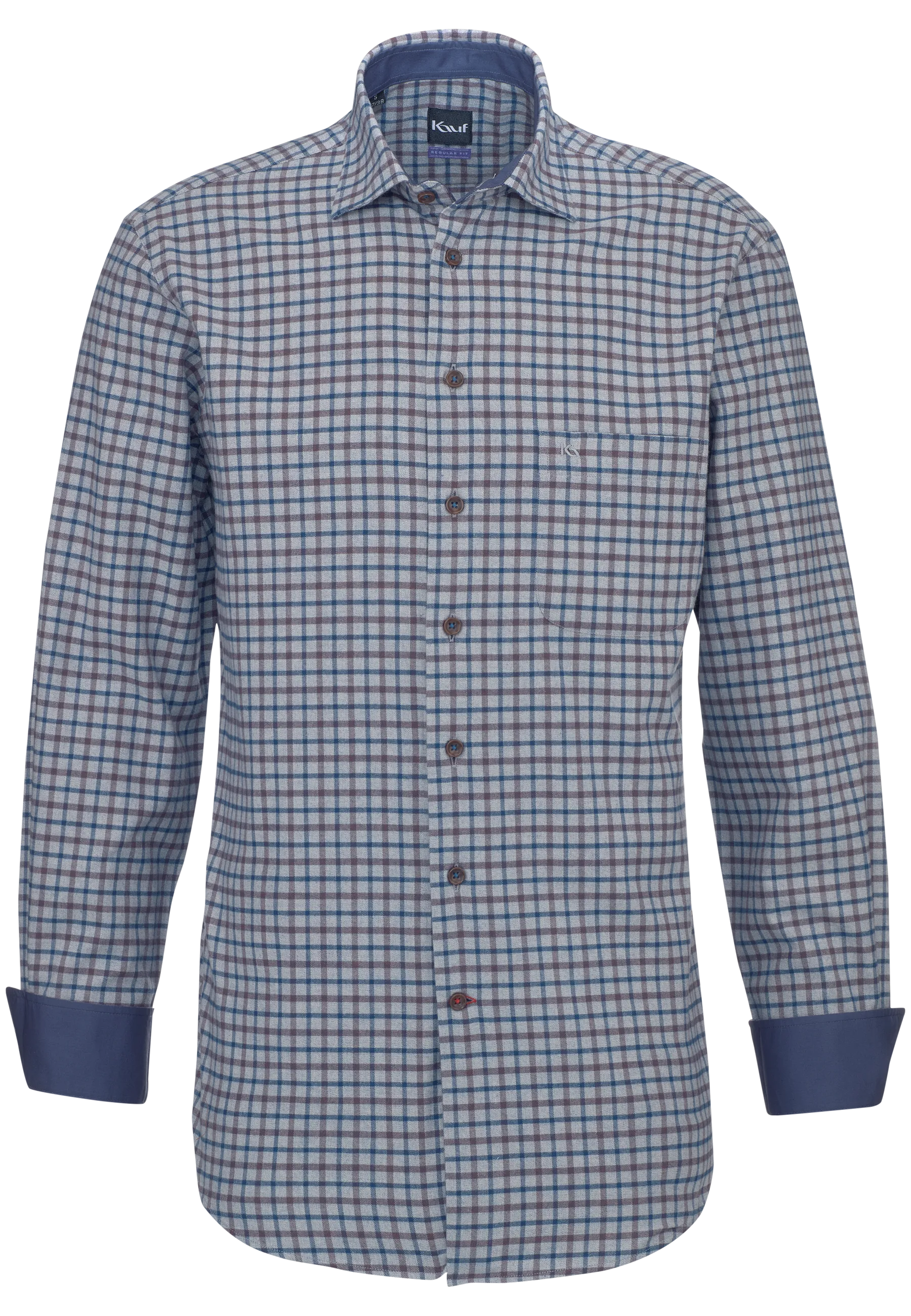 Blau-braunes Bari Kent Hemd Regular Fit aus weichem Leichtflanell