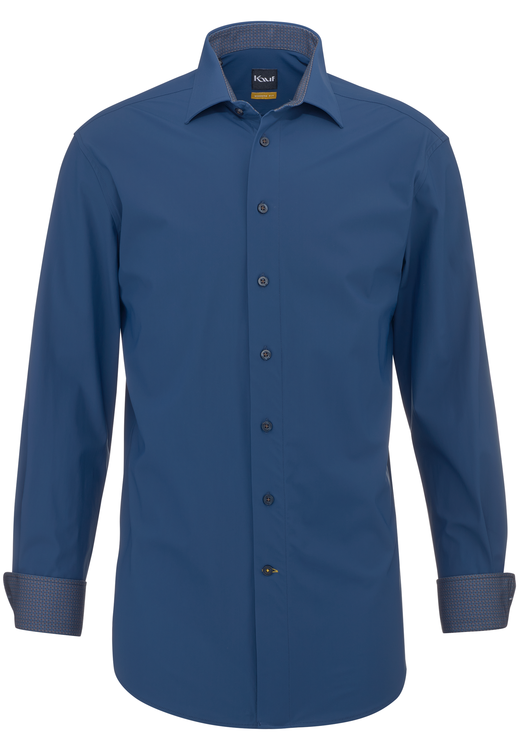 Dunkelblaues KAUF Firenze Jerseyhemd Modern Fit mit New Kent Kragen und dunkelblauen Kontrastdetails