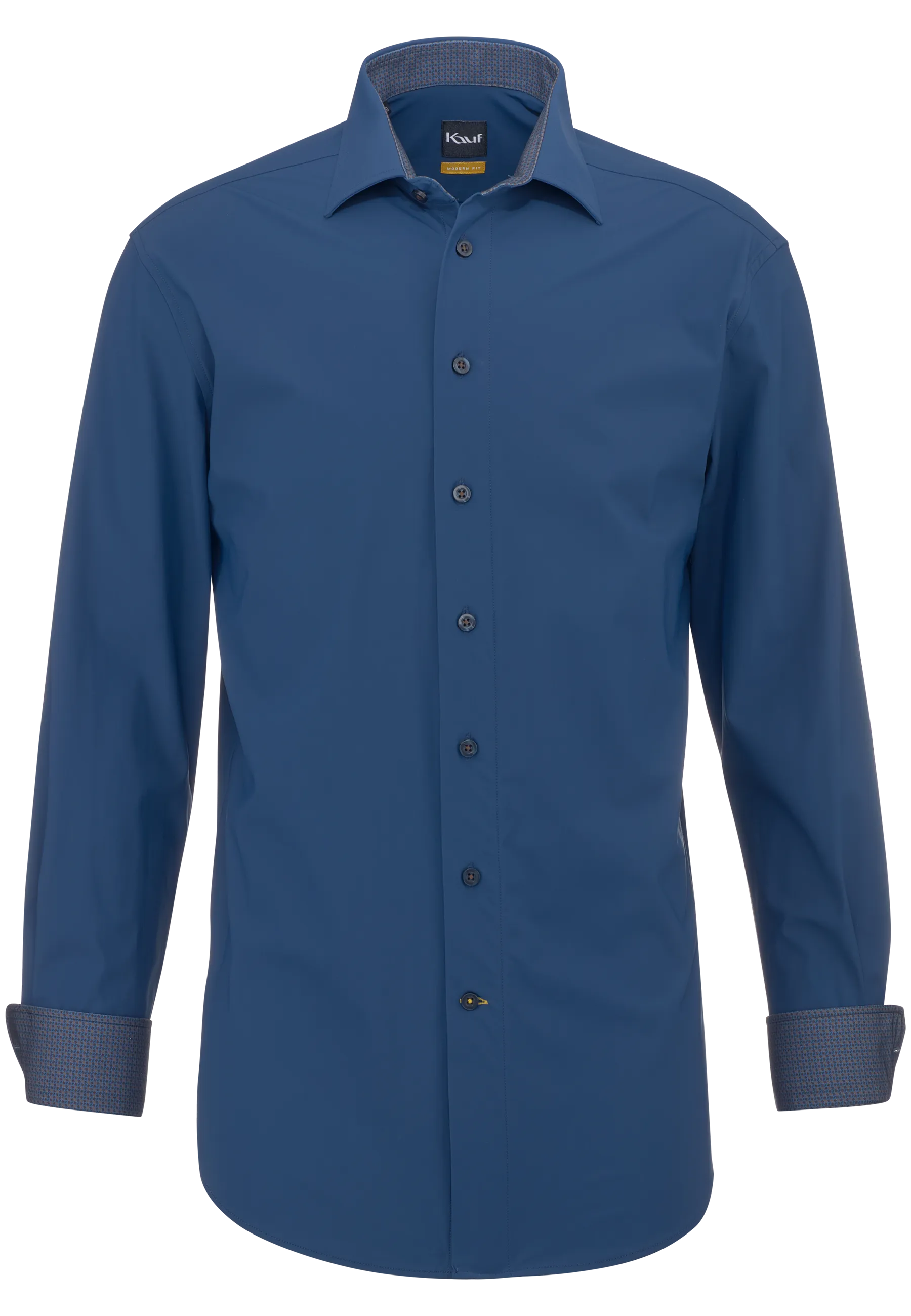 Dunkelblaues KAUF Firenze Jerseyhemd Modern Fit mit New Kent Kragen und dunkelblauen Kontrastdetails