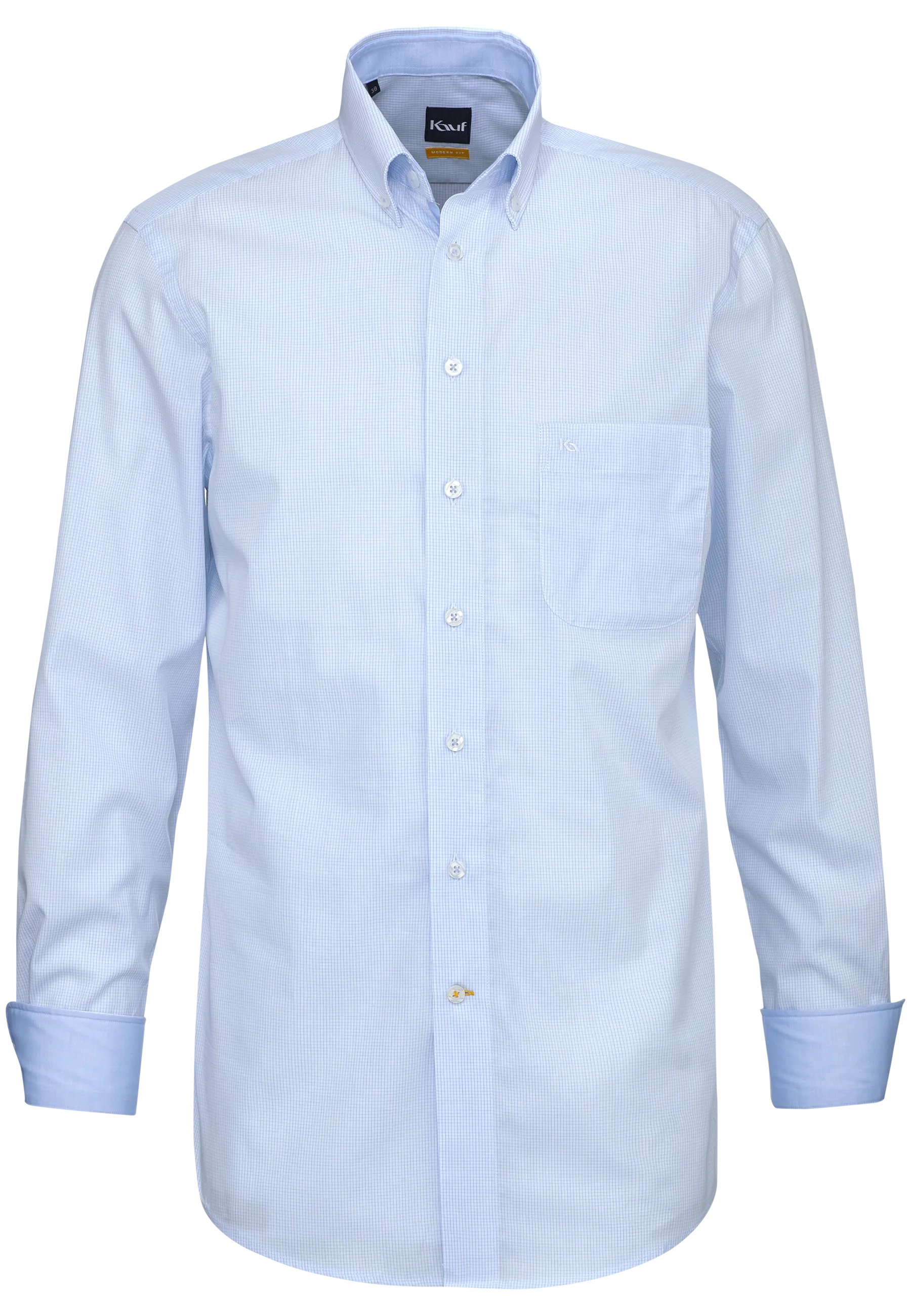 KAUF Modern Fit Herrenhemd 208 30213 500 hellblau mit feinem Fensterkaro, Button-Down-Kragen und Safety Pocket