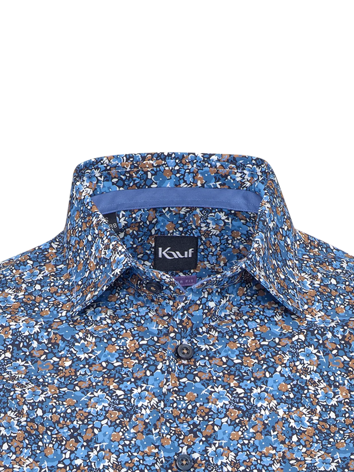 Dunkelblaues Bari Kent Hemd mit floralem Dessin in Blau und Braun