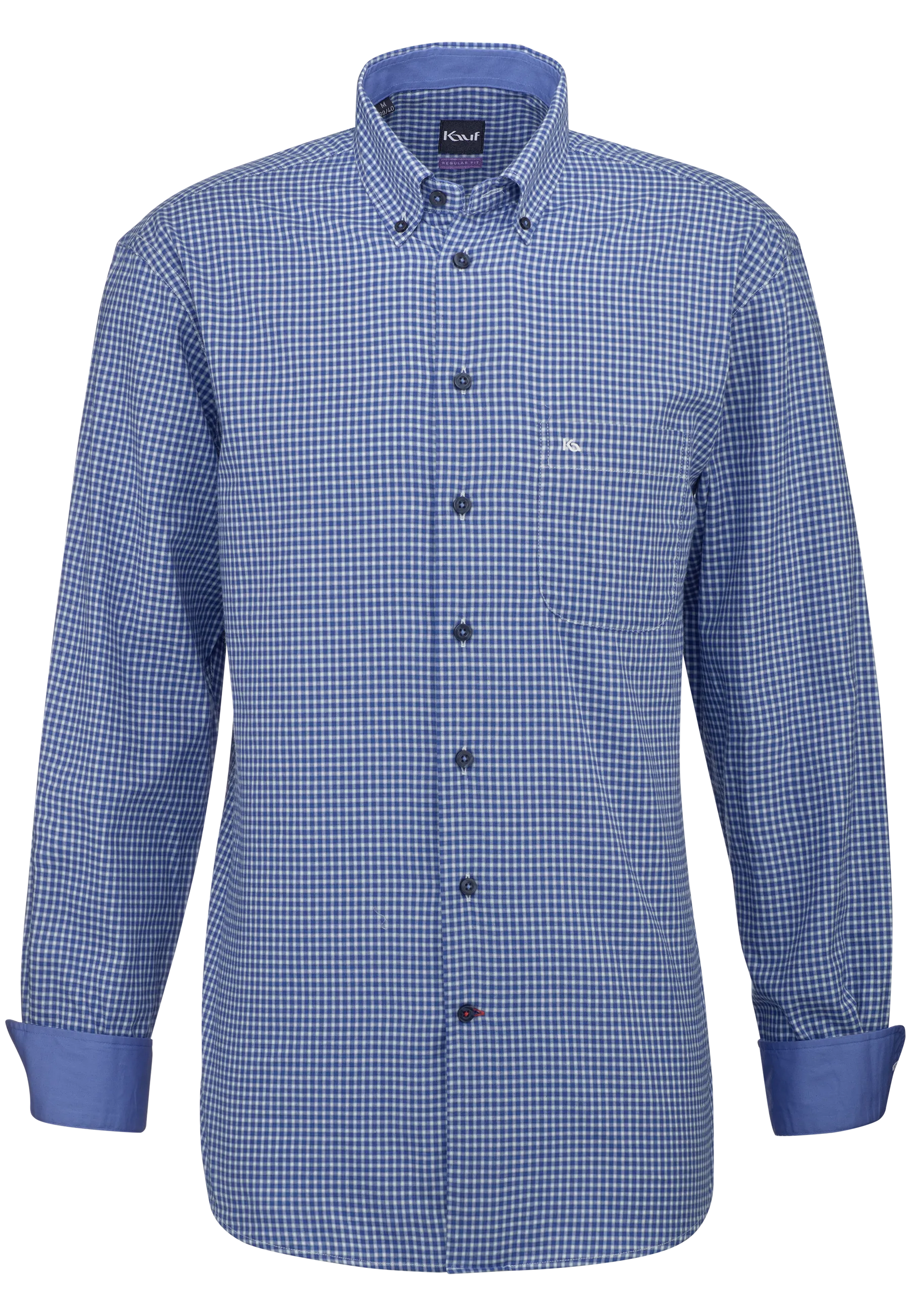 Mittelblau kariertes KAUF Bari Herrenhemd Regular Fit mit Button-Down-Kragen und Brusttasche